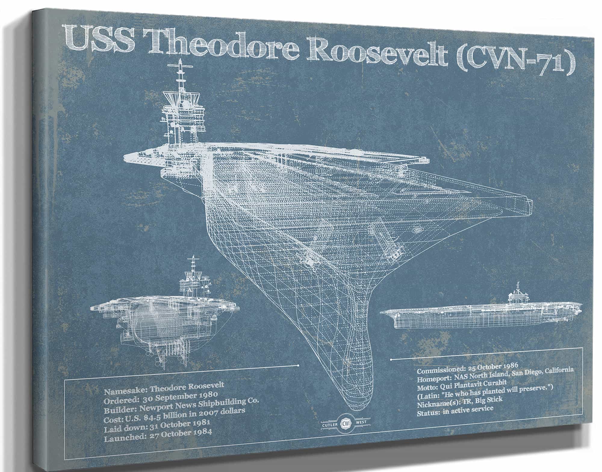 USS Theodore Roosevelt Aircraft Carrier Blueprint Original Military Wall Art