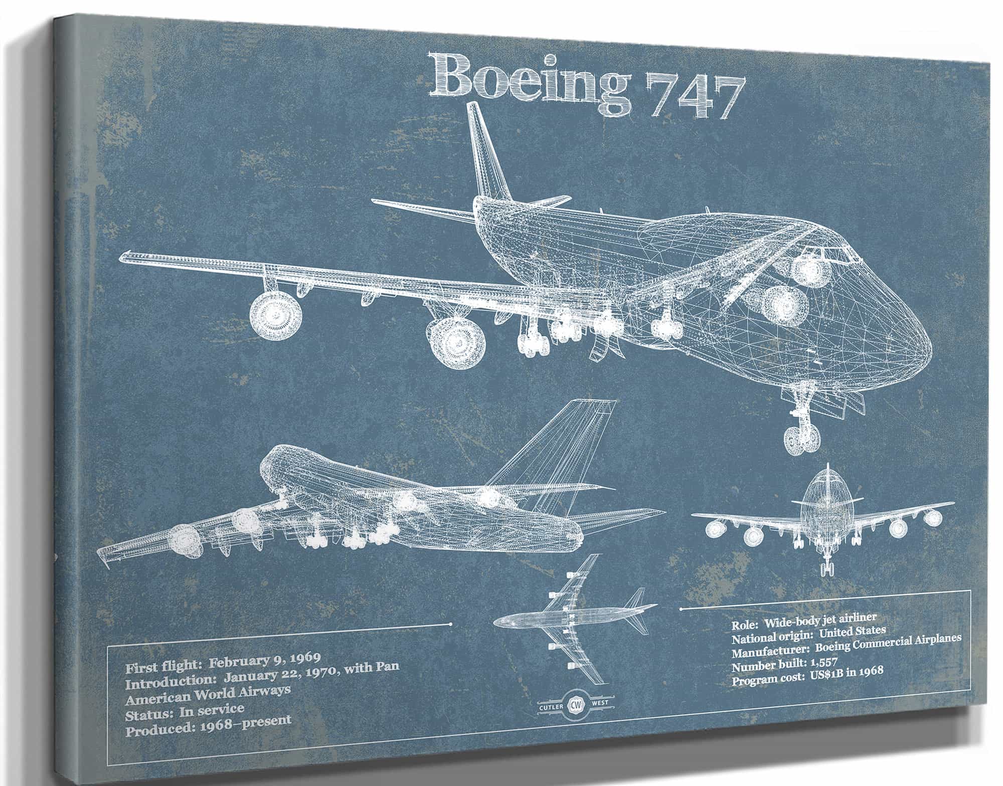 Boeing 747 Vintage Aviation Blueprint Print - Custom Pilot Name Can Be Added