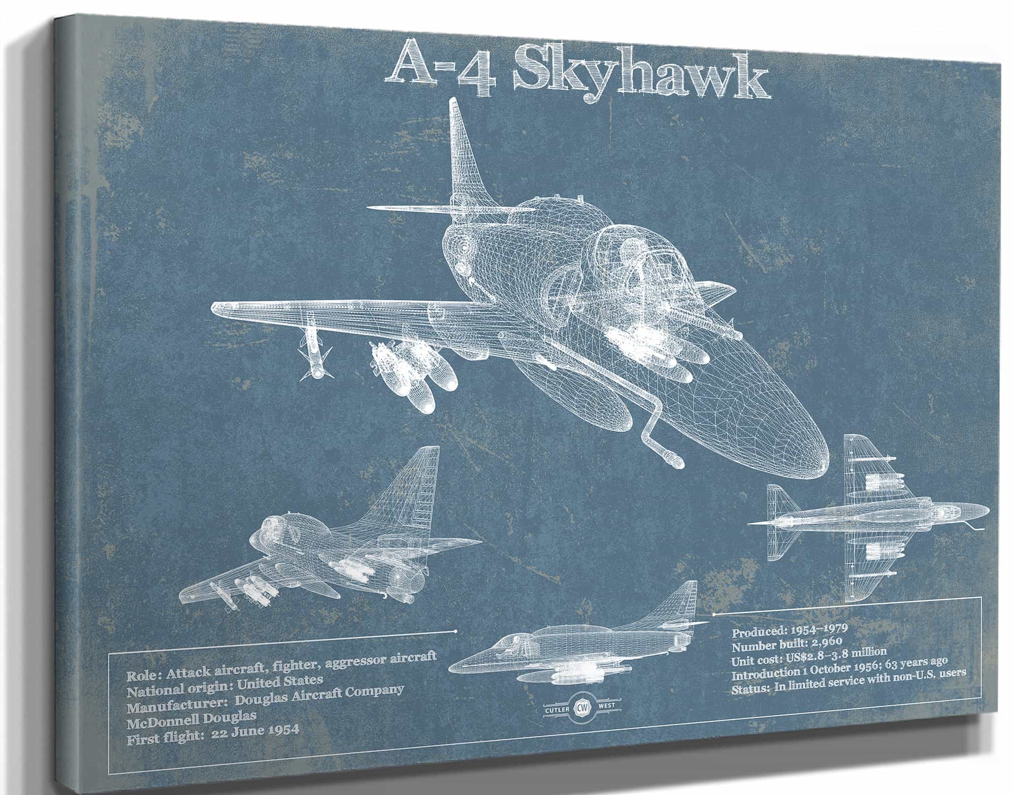 Douglas A-4 Skyhawk Aviation Blueprint Military Print - Custom Name and Squadron Text