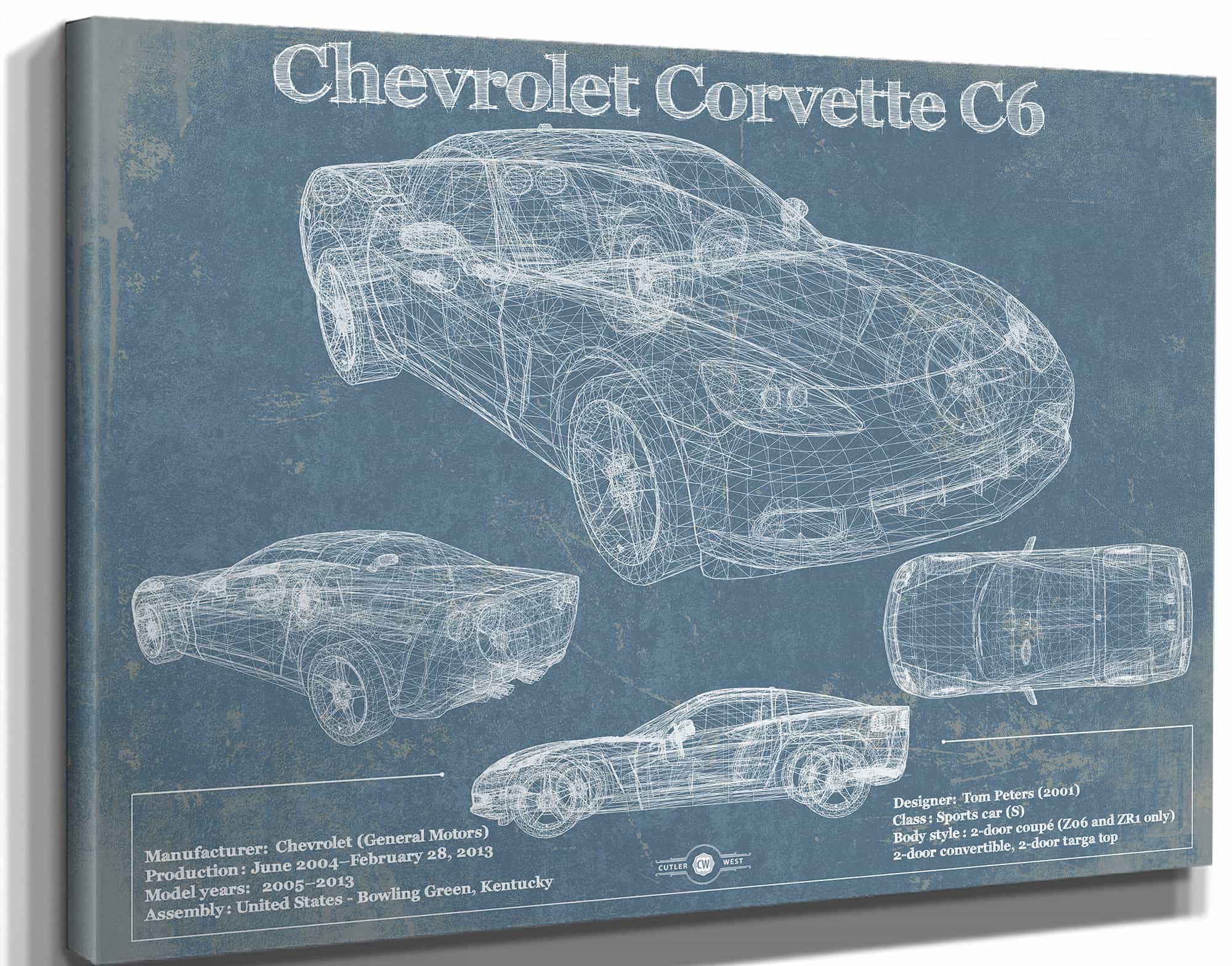 Chevy Corvette C6 Vintage Blueprint Auto Print
