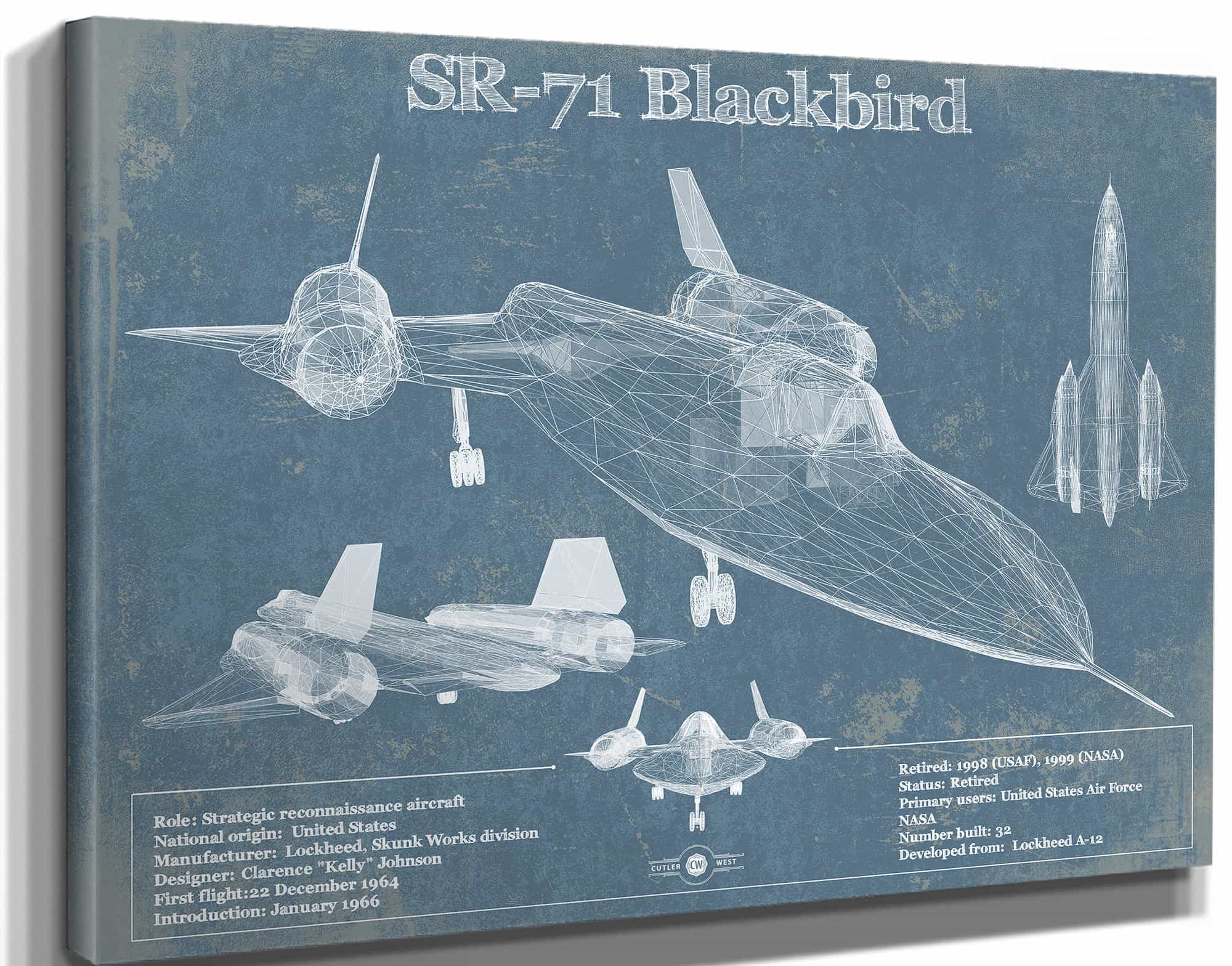 SR-71 Blackbird Blue Version - Aircraft Original Military Wall Art