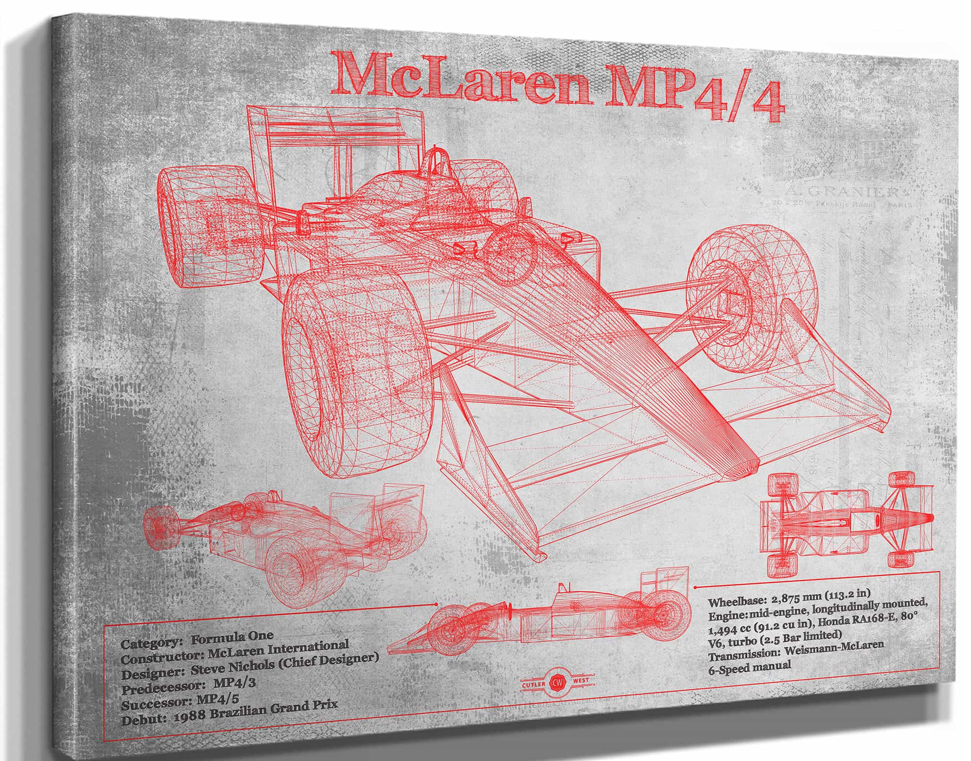 McLaren MP4-4 - Red and White Version Formula One Race Car Print