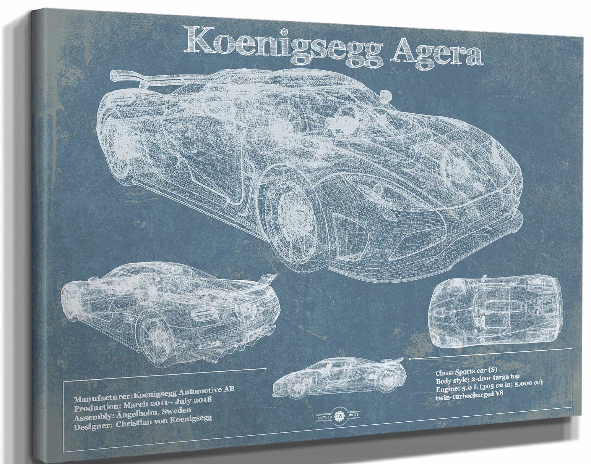 Koenigsegg Agera Blueprint Patent Race Car Print