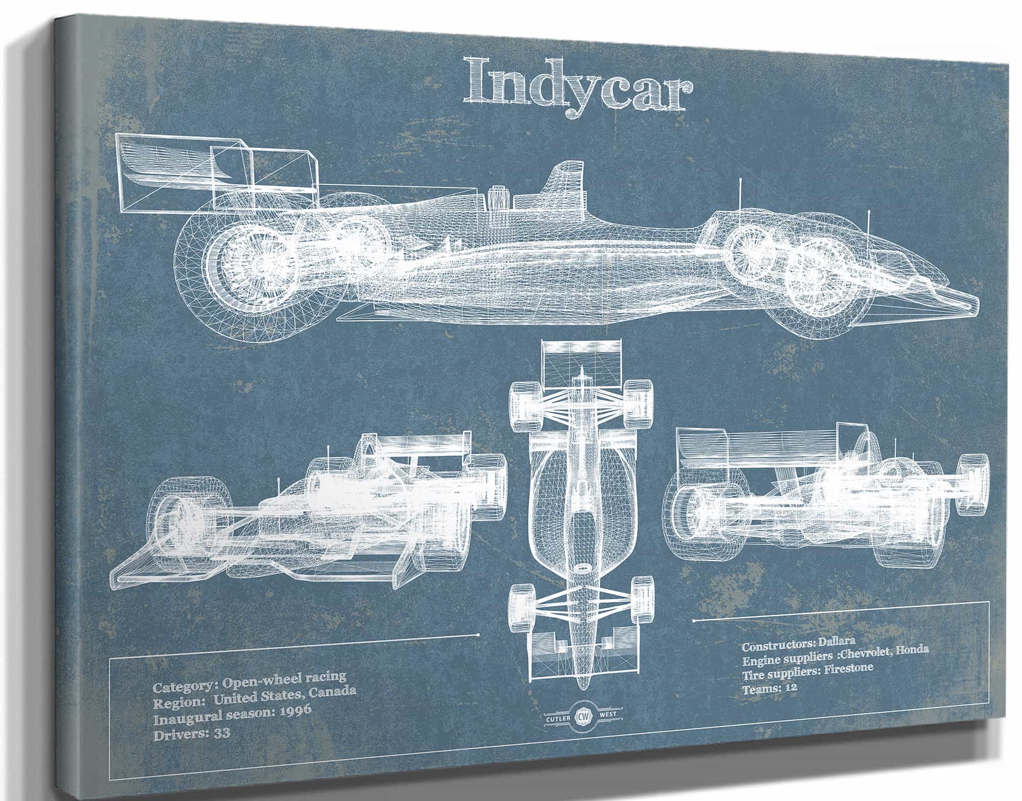 Indycar Racing Blueprint Vintage Auto Print