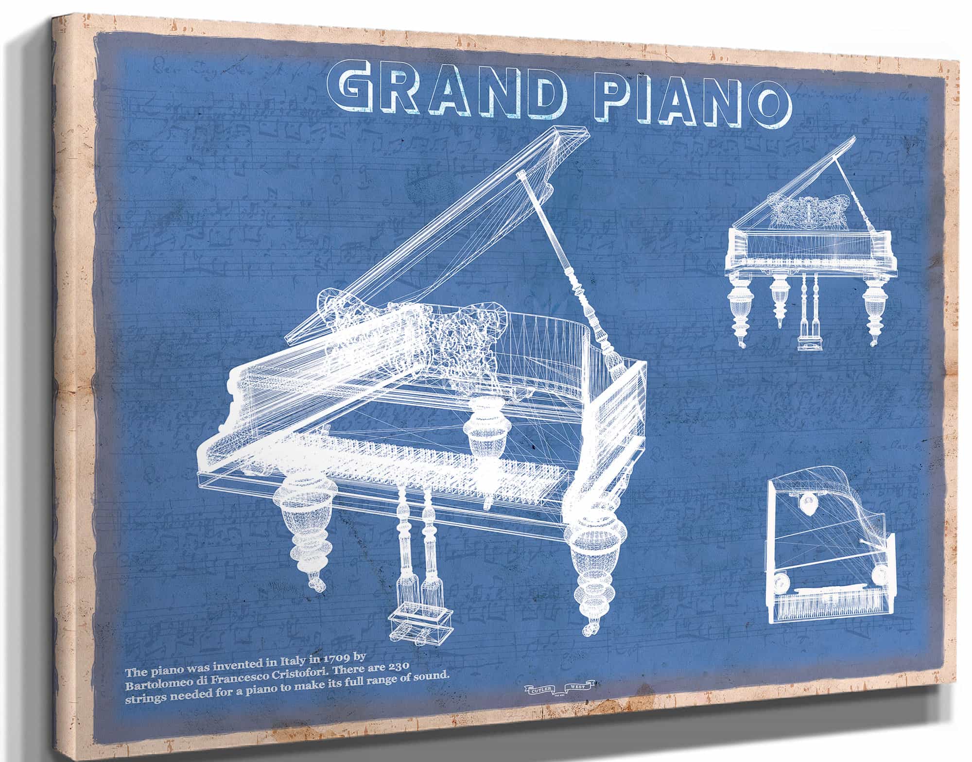 Grand Piano Musical Instrument Original Blueprint Art