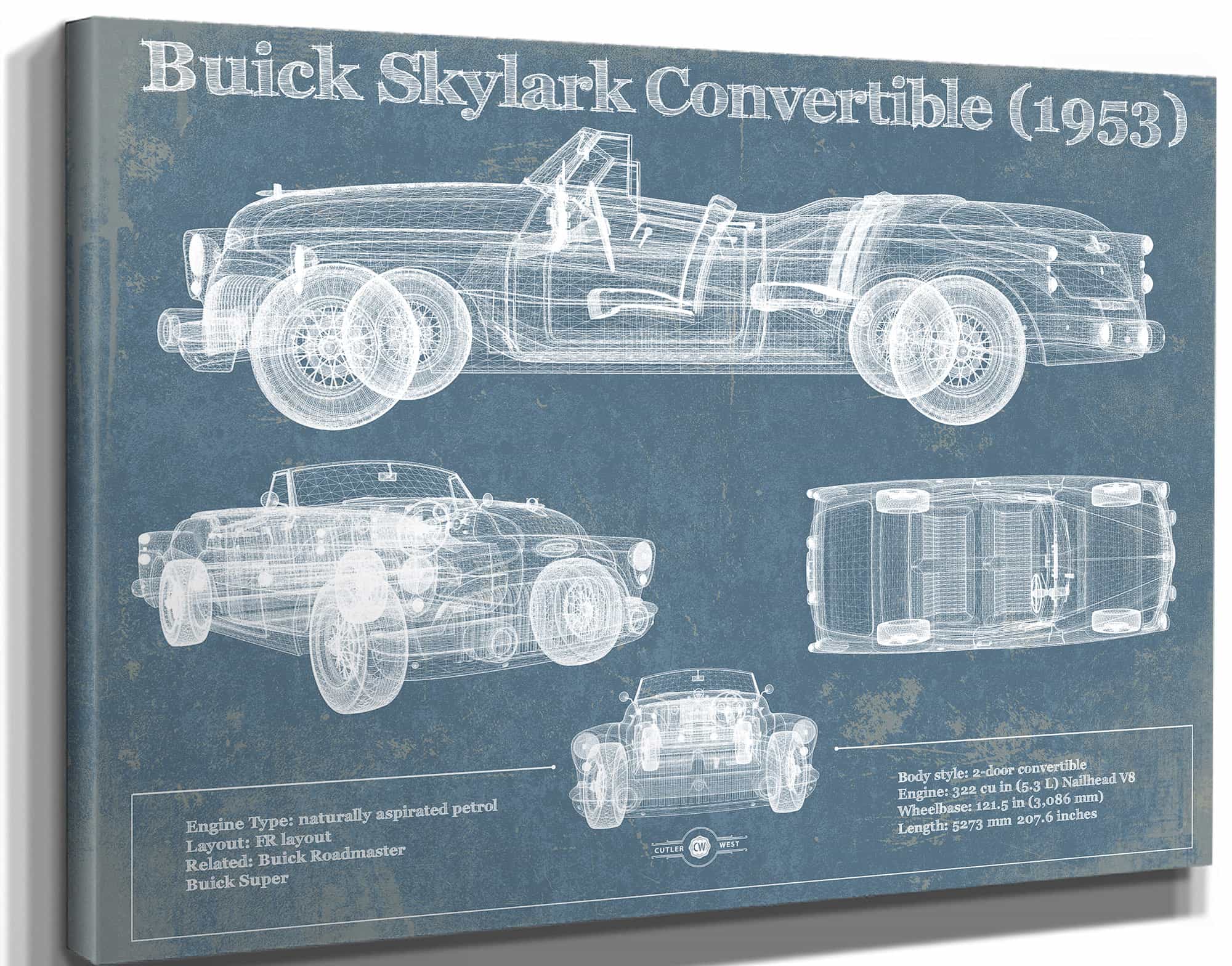 Buick Skylark Convertible (1953) Vintage Blueprint Auto Print