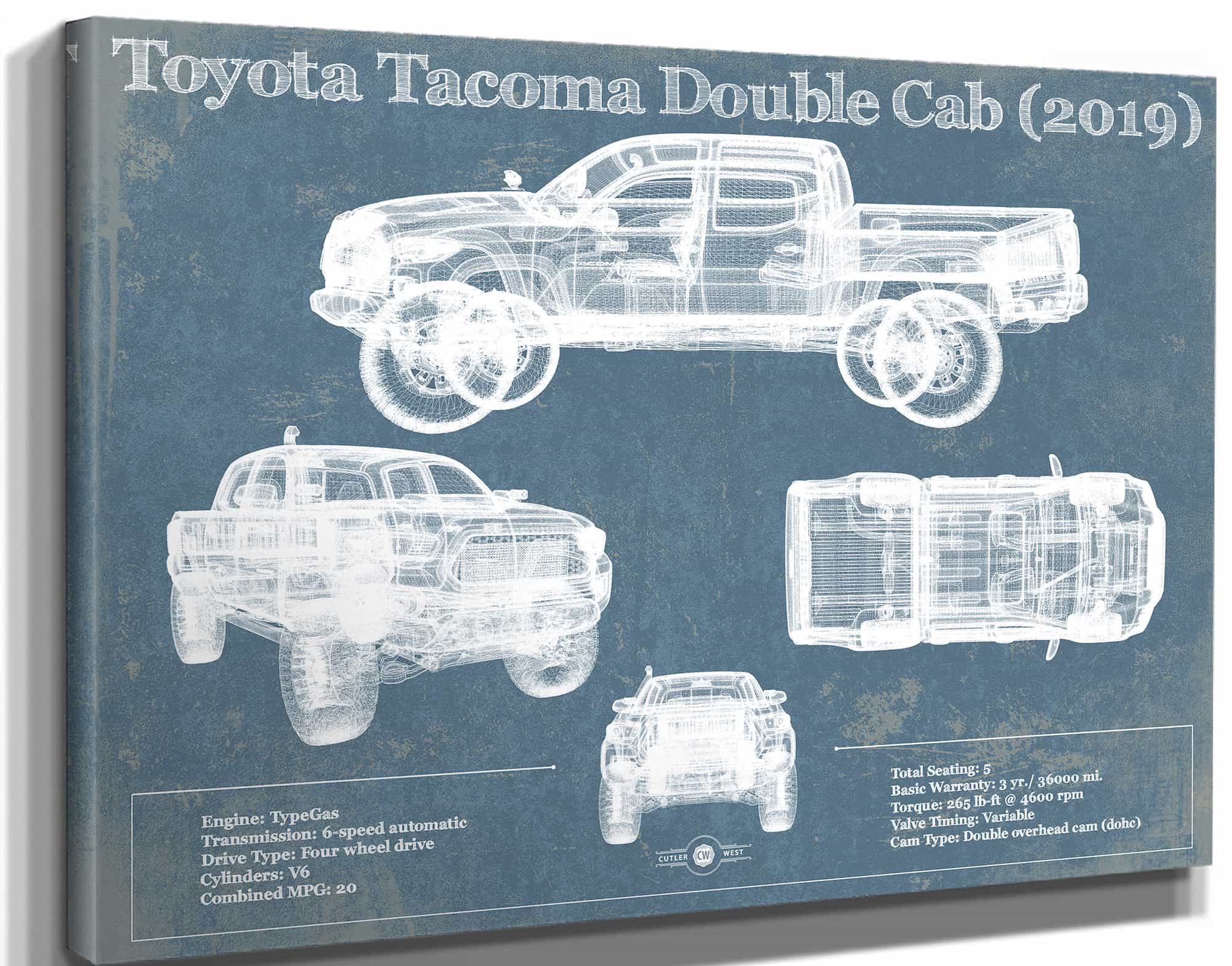 Toyota Tacoma Double Cab (2019) Vintage Blueprint Auto Print