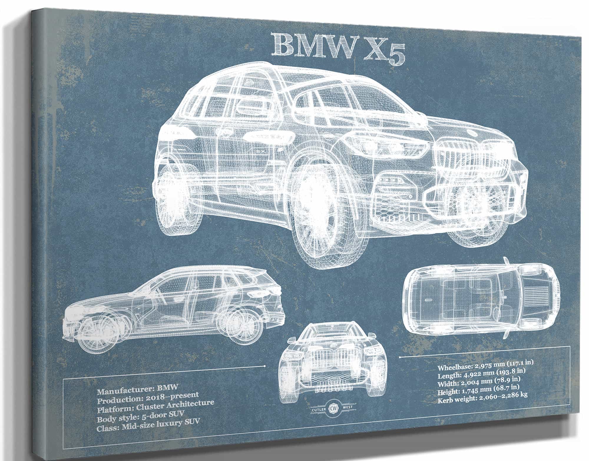 BMW X5 Vintage Blueprint Auto Print