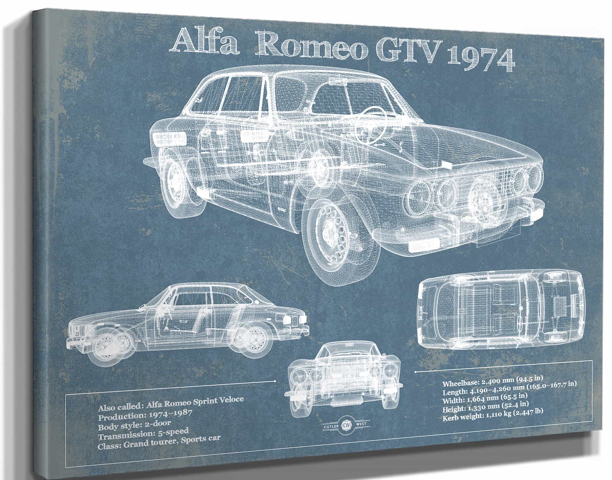 Alfa Romeo GTV 1974 Bel Air Sport Coupé Blueprint Vintage Auto Print