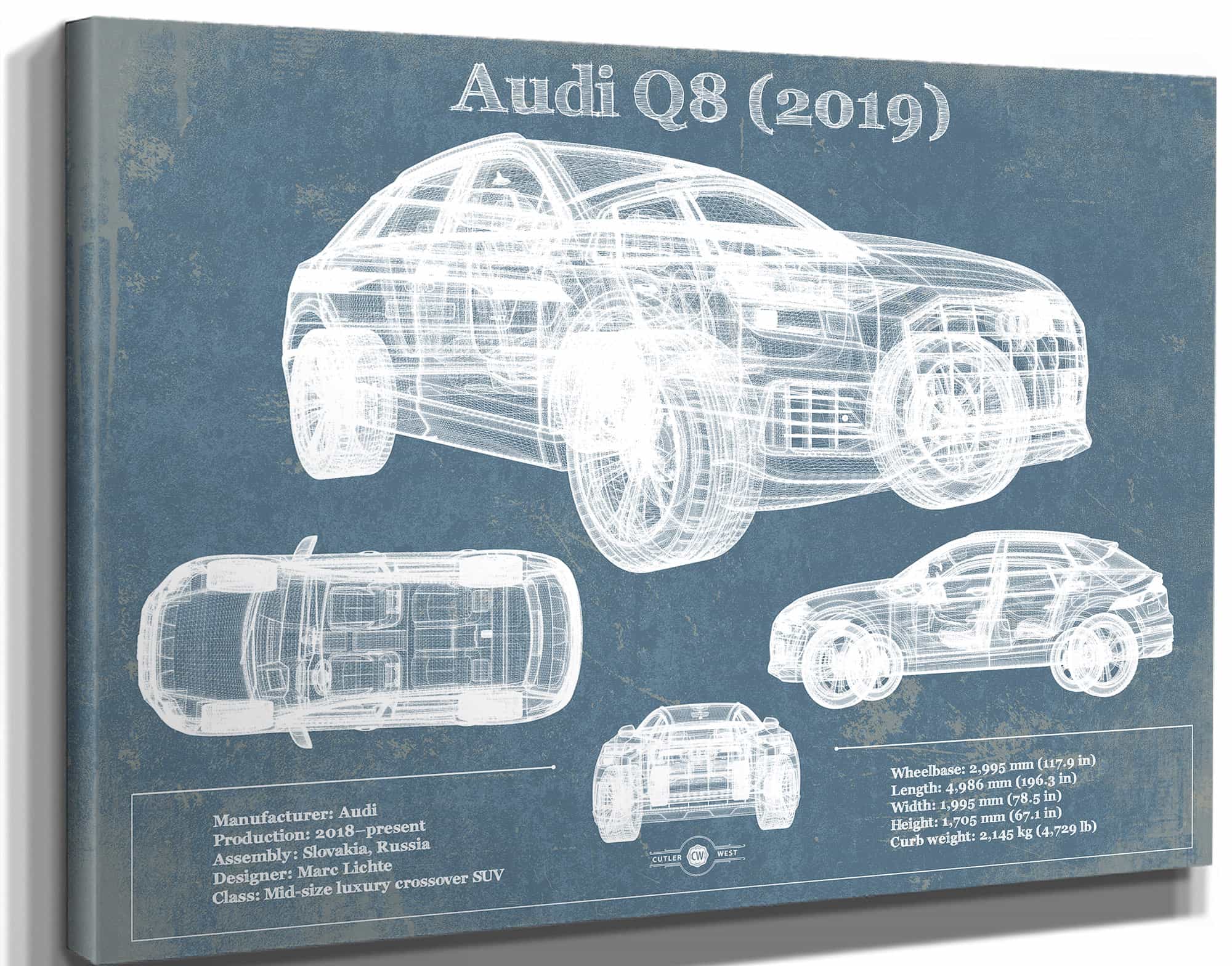 Audi Q8 (2019) Blueprint Vintage Auto Print