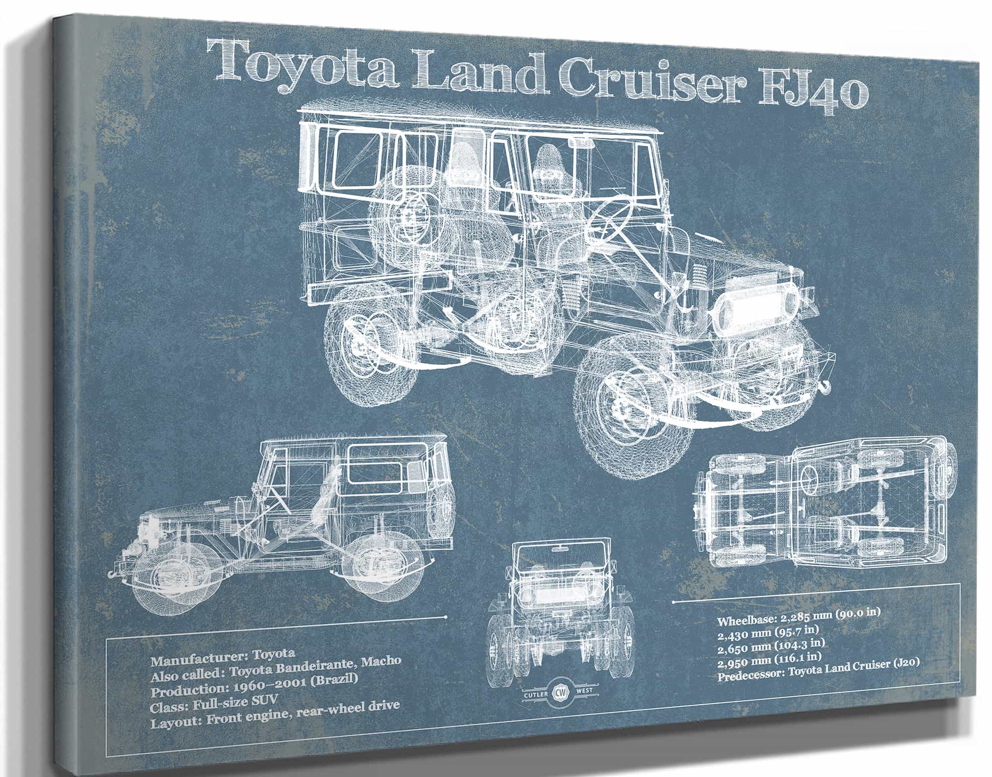 Toyota Land Cruiser FJ40 Blueprint Vintage Auto Print