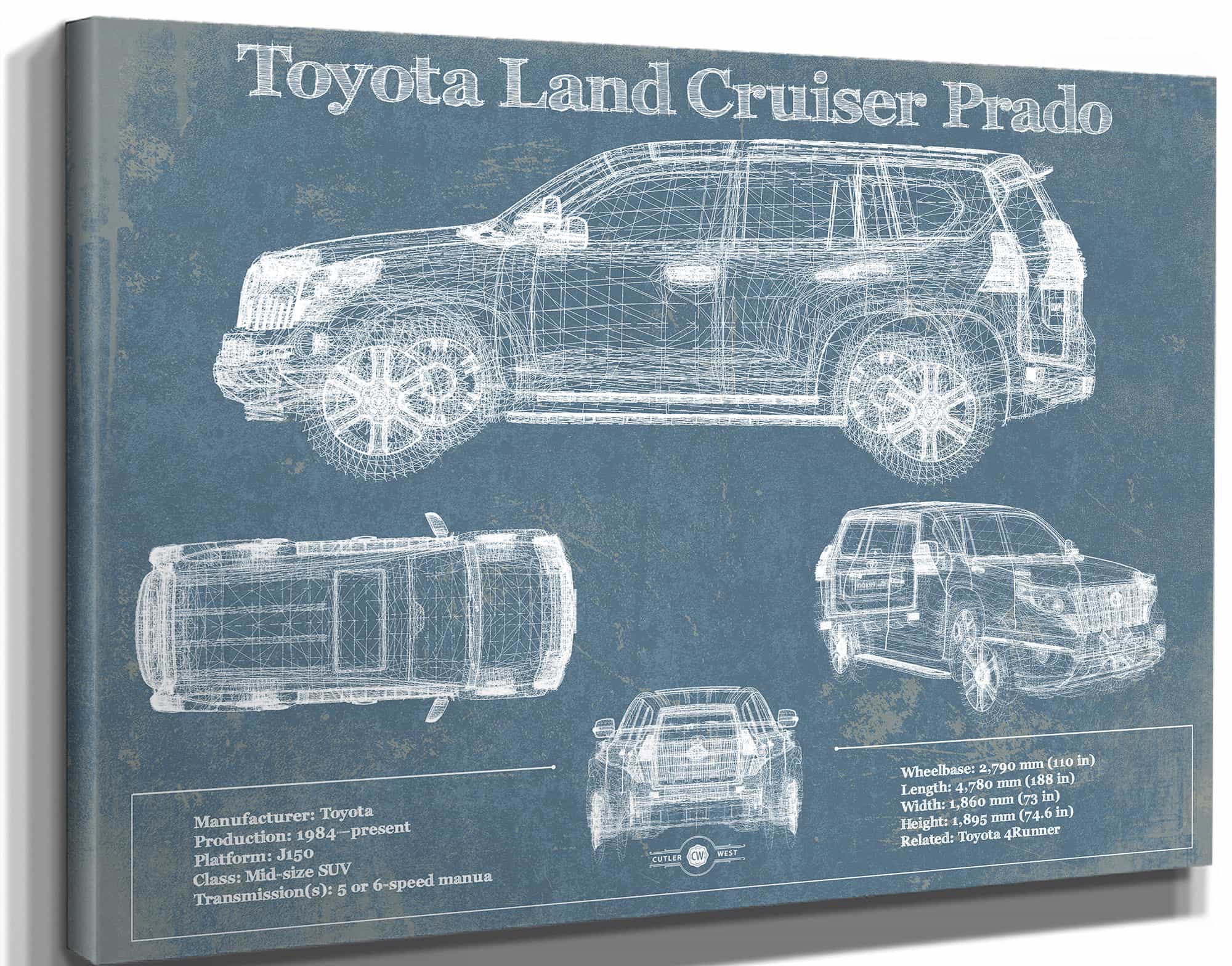 Toyota Land Cruiser Prado (2016) Blueprint Vintage Auto Patent Print