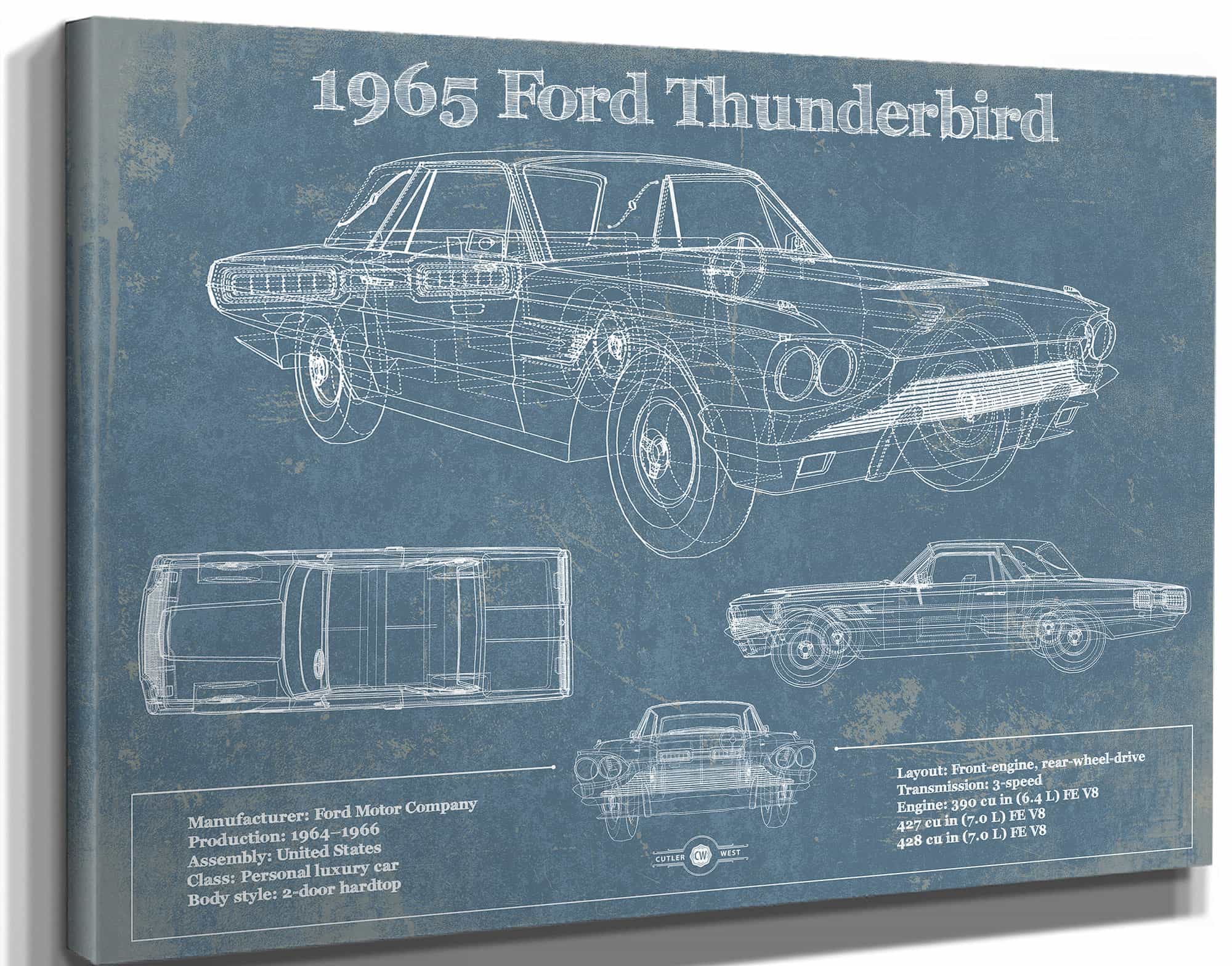 1965 Ford Thunderbird Blueprint Vintage Auto Print