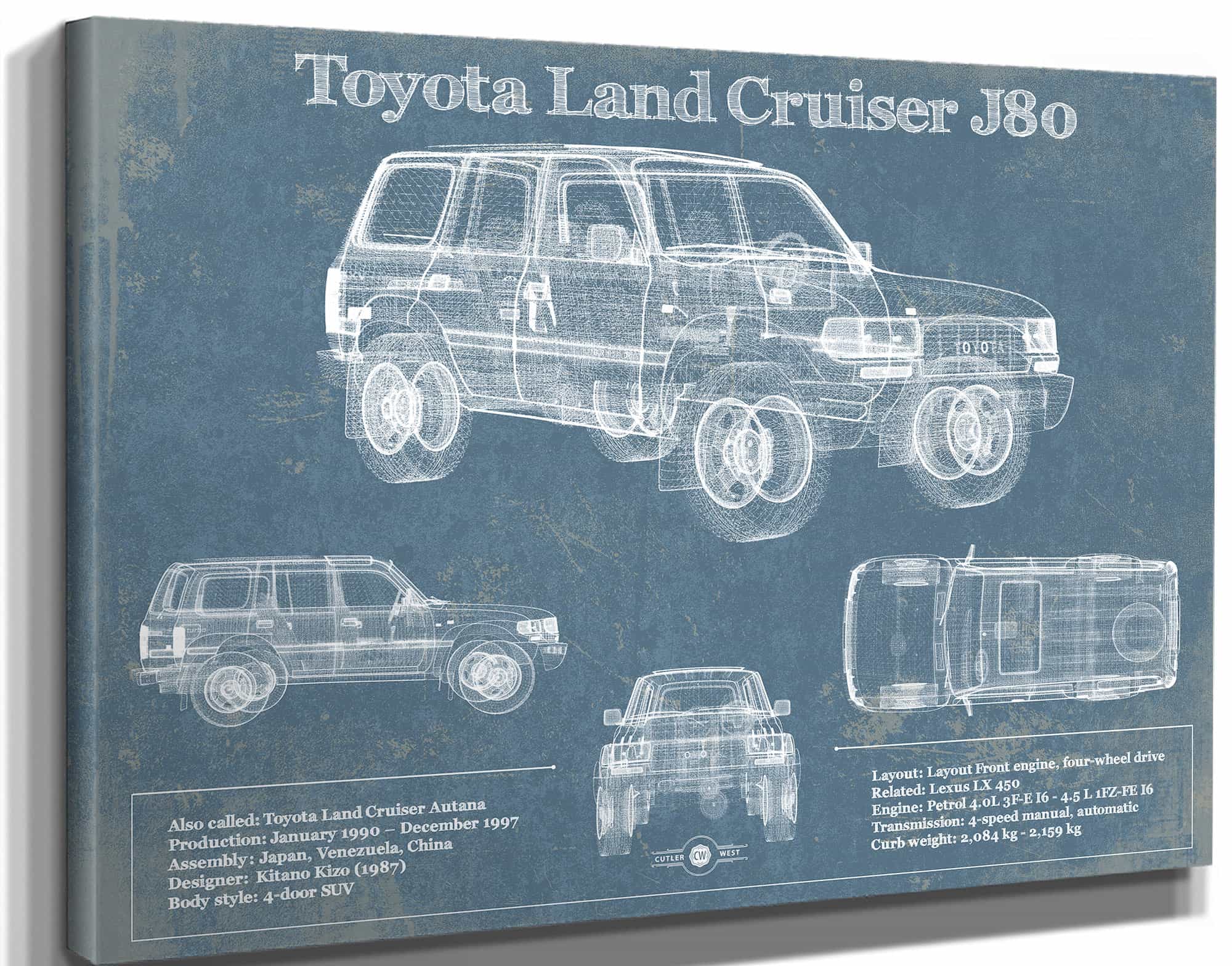 Toyota Land Cruiser J80 Blueprint Vintage Auto Print