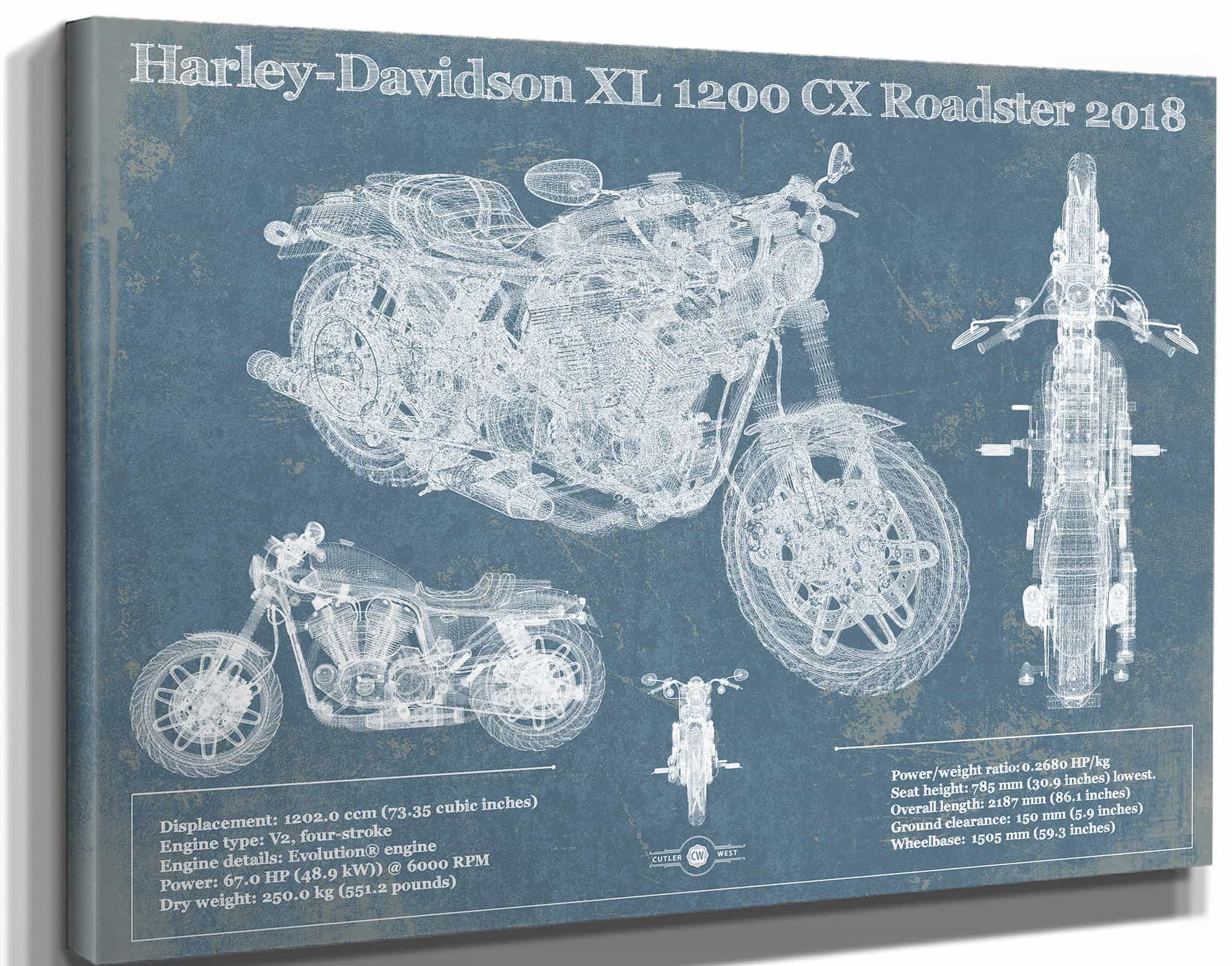 Harley-Davidson XL 1200 CX Roadster 2018 Blueprint Motorcycle Patent Print