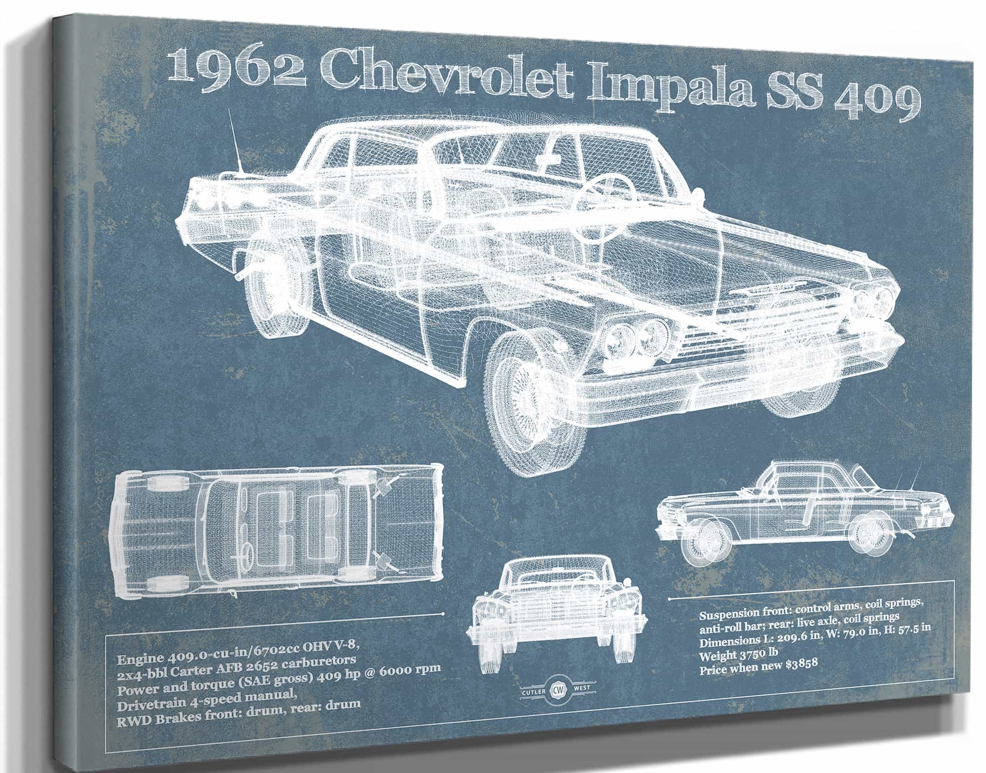 1962 Chevrolet Impala SS 409 Blueprint Vintage Auto Print