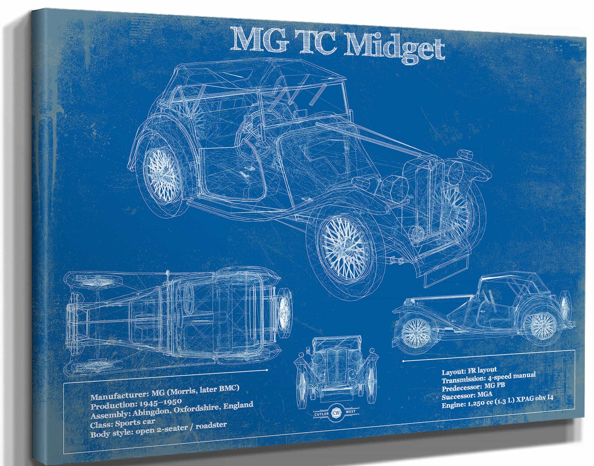 MG TC Midget Vintage Blueprint Auto Print