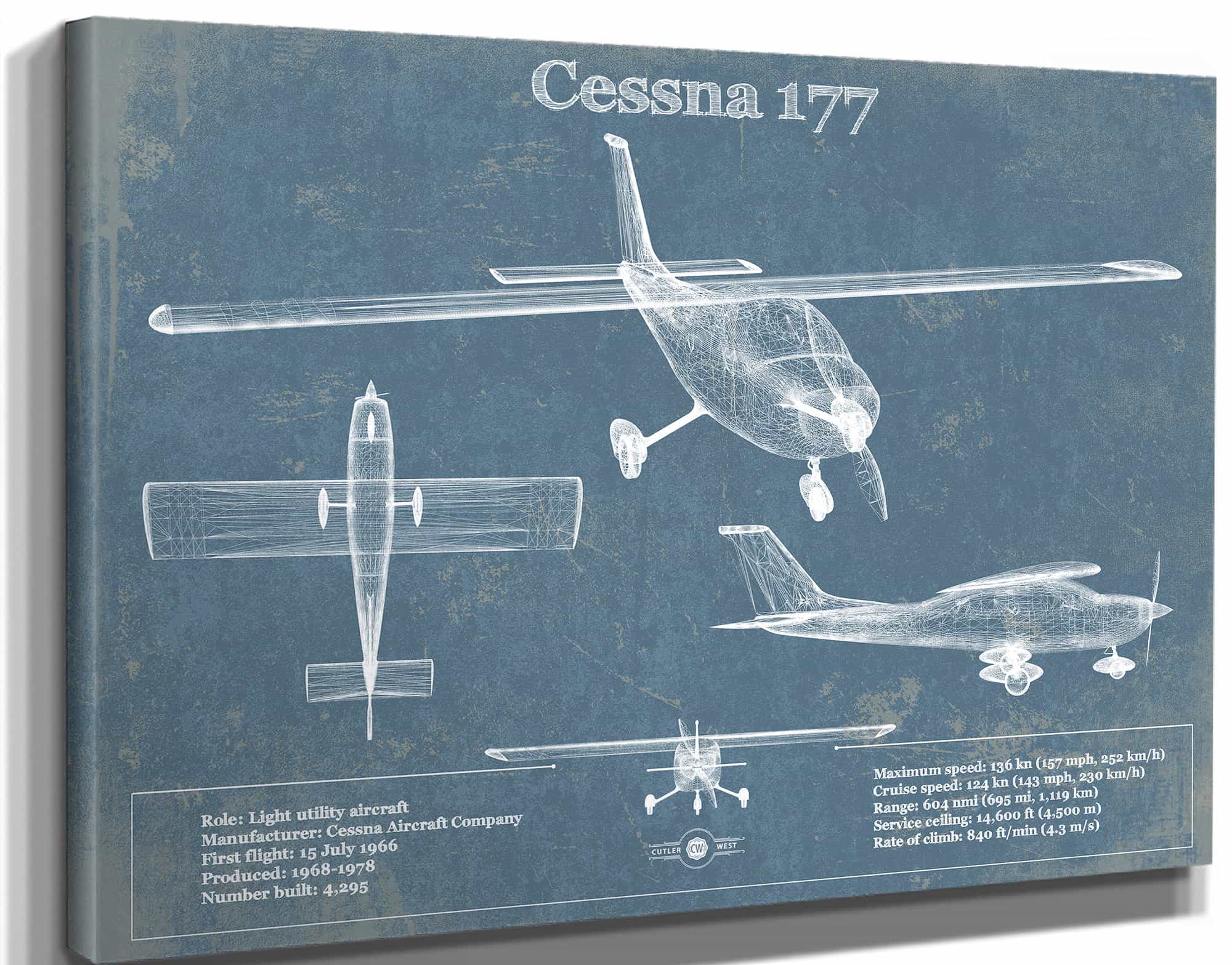 Cessna 177 (Cardinal) Vintage Blueprint Airplane Print