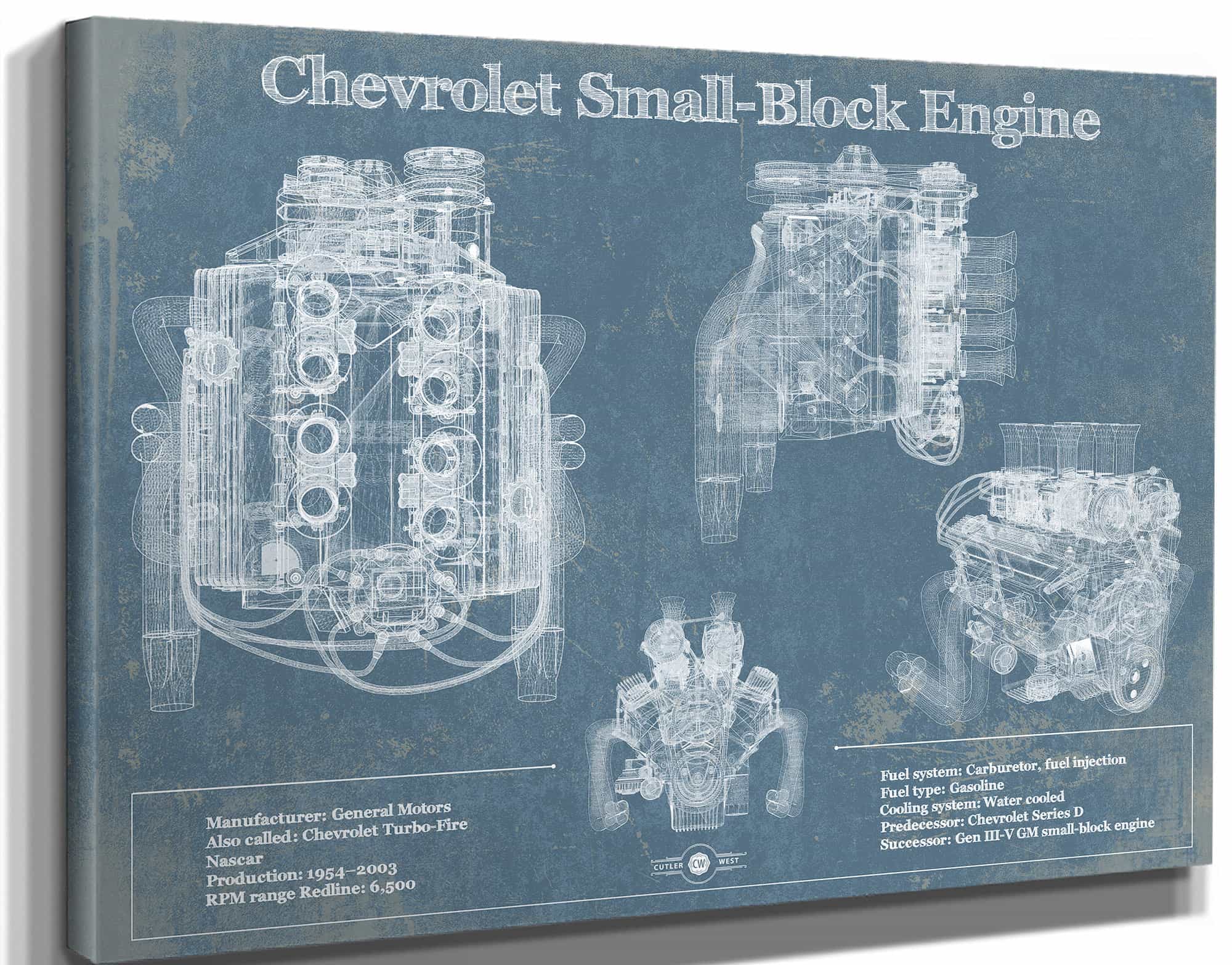 Chevrolet Small-Block Engine Vintage Blueprint Auto Engine Patent Print