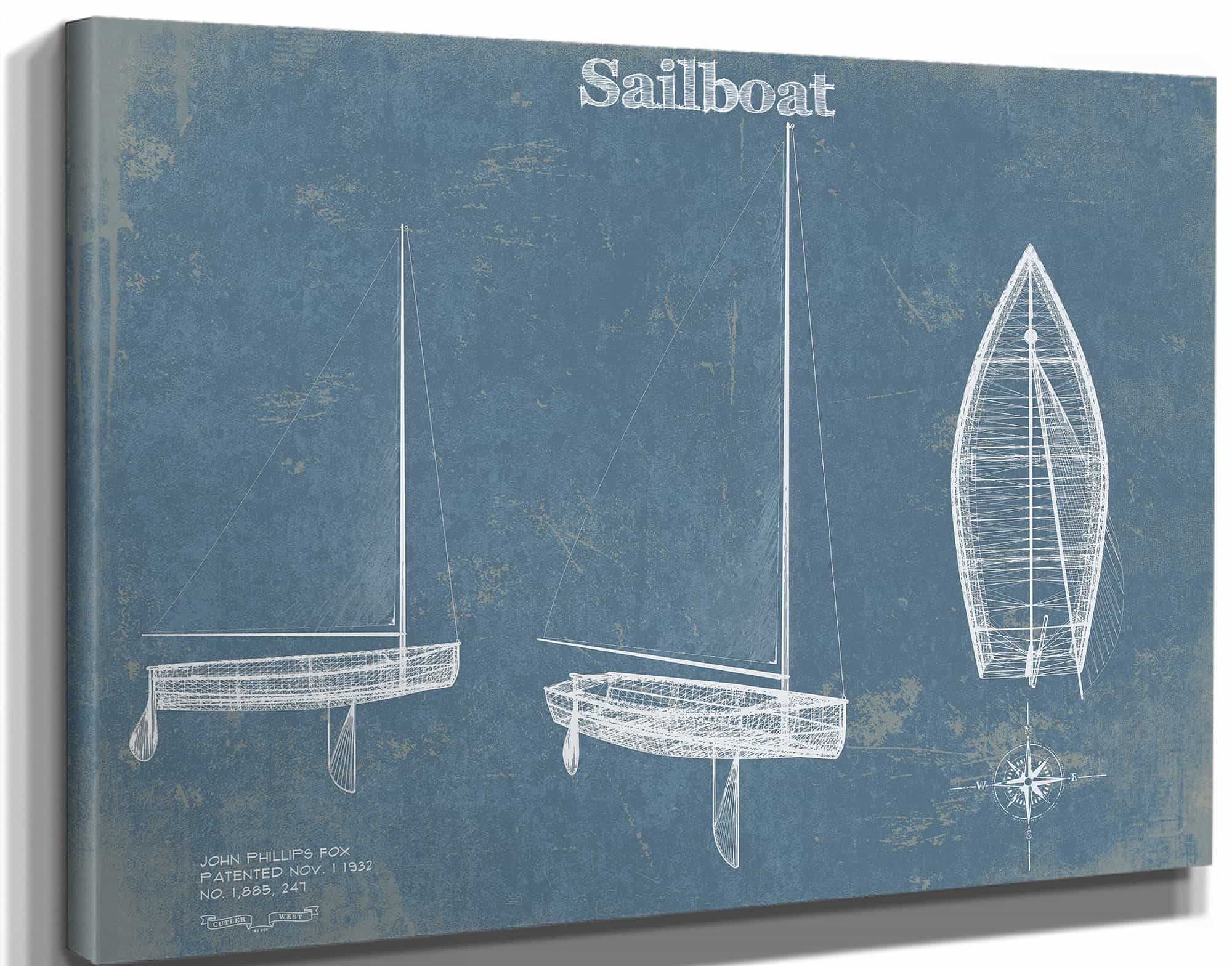 Sail Boat Blueprint - Patent of Sailing Vessel Print