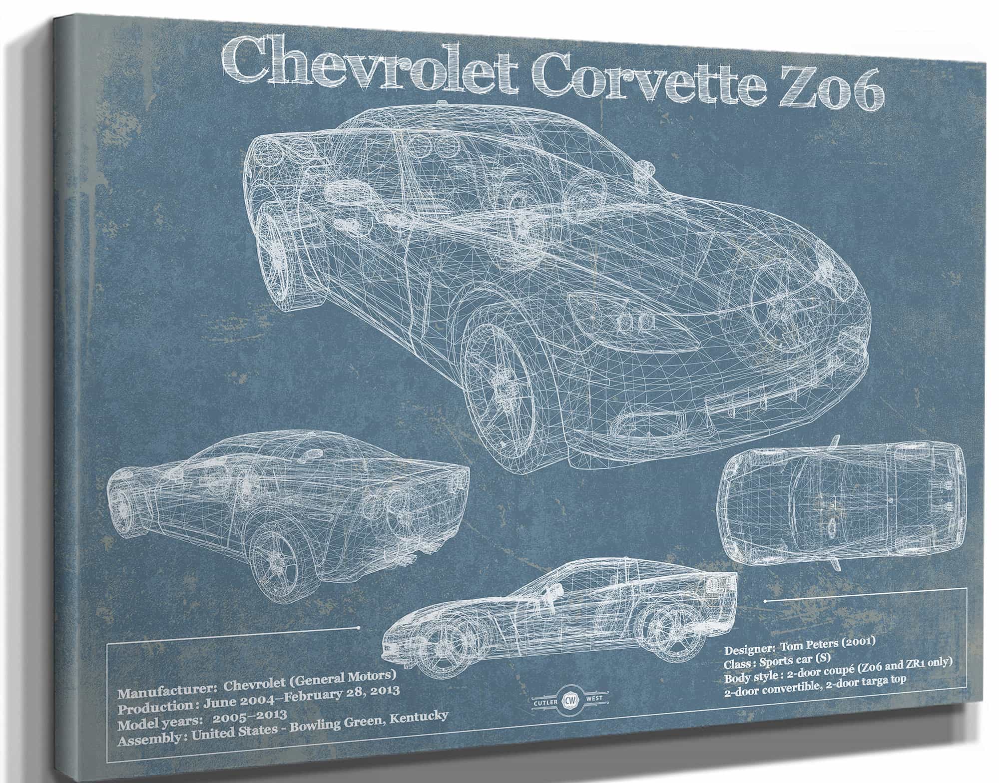 Chevrolet Corvette Z06 Blueprint Vintage Auto Print