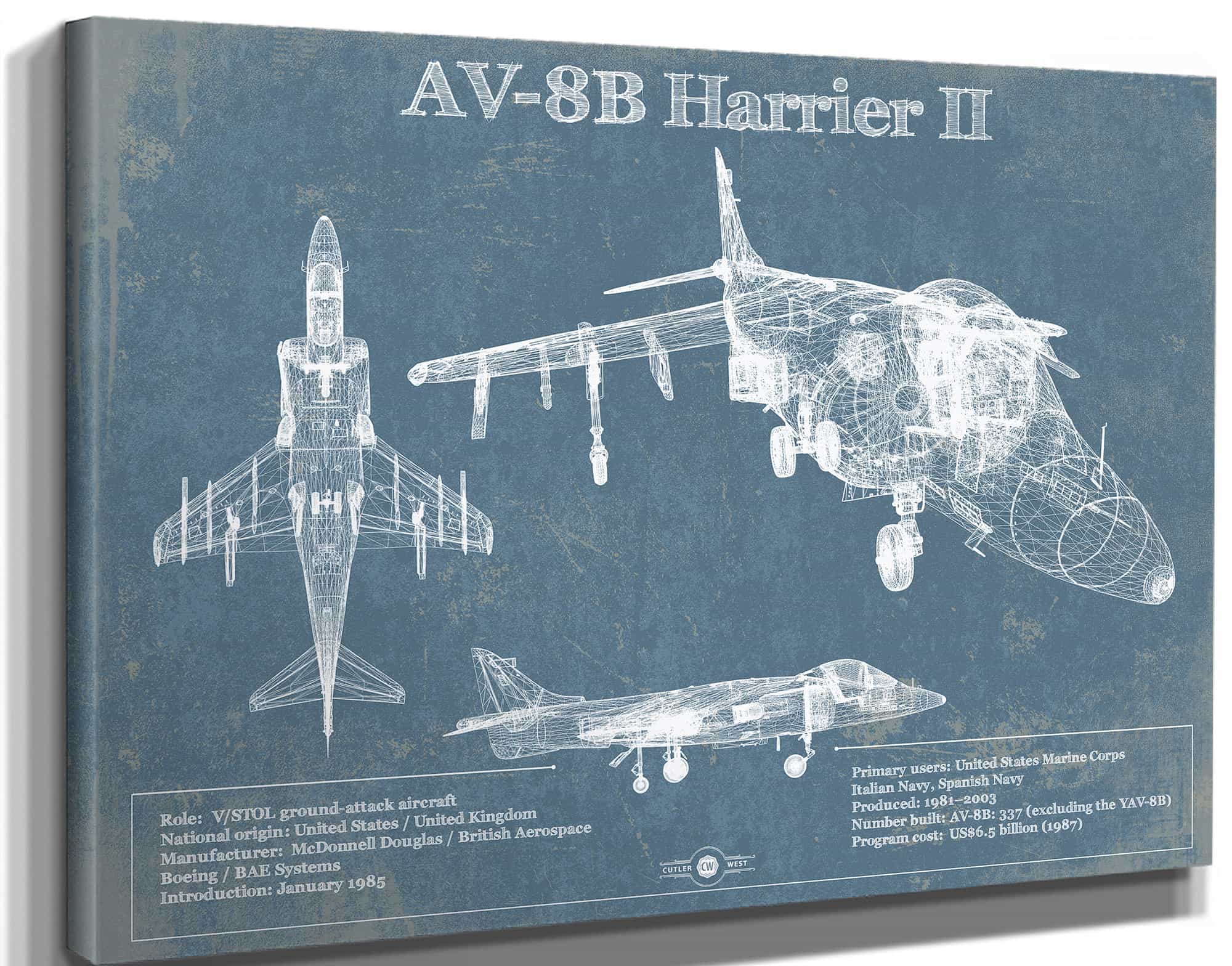 McDonnell Douglas AV-8B Harrier II Patent Blueprint Original Design Wall Art
