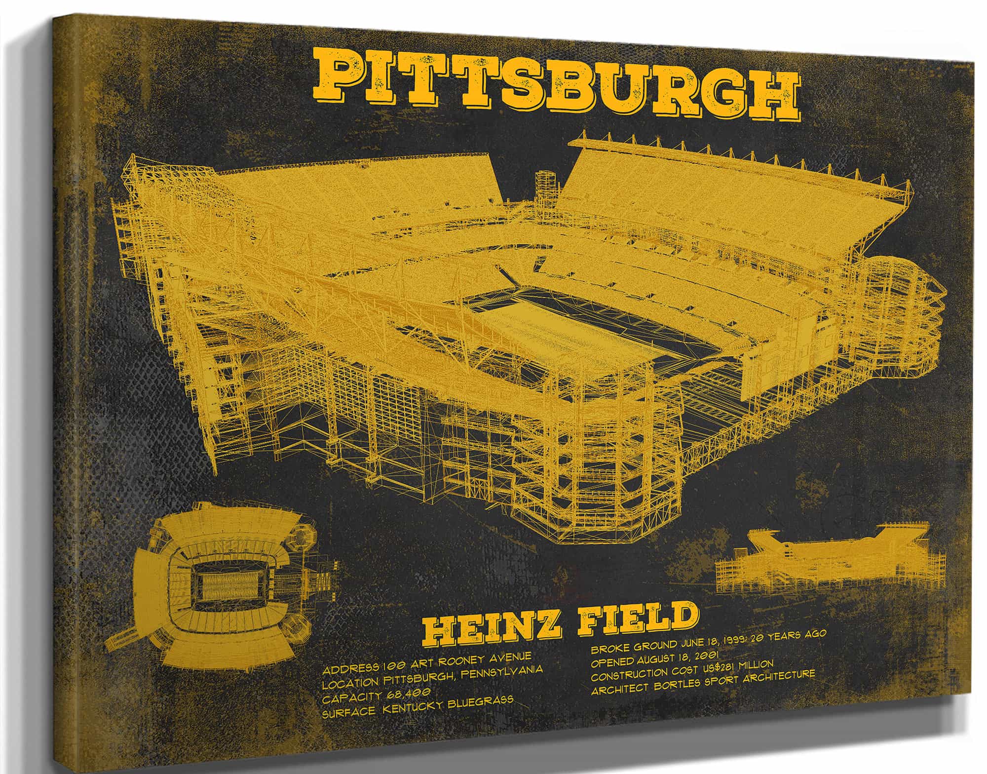 Pittsburgh Steelers Stadium Art Team Color- Heinz Field - Vintage Football Print