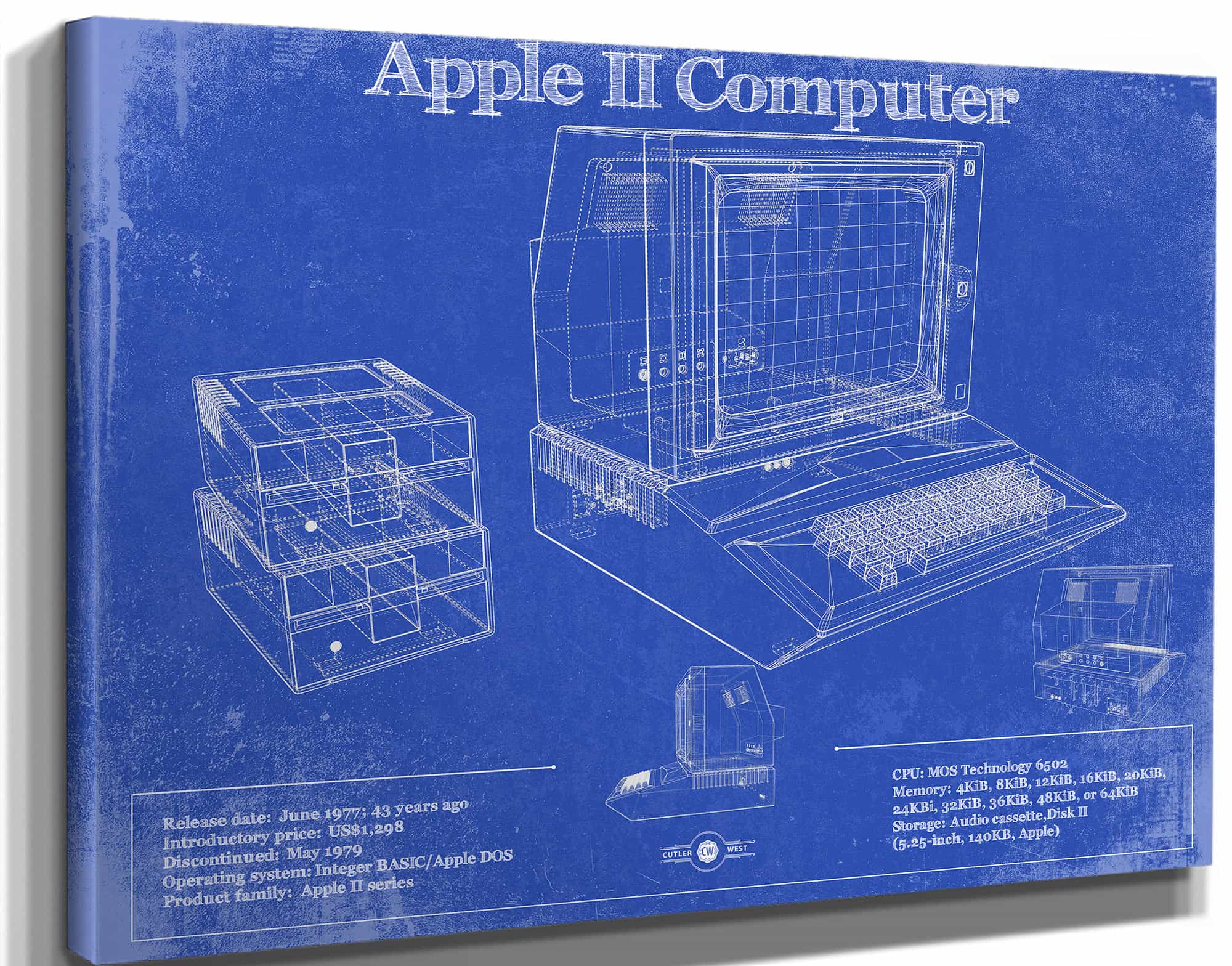 Apple II Computer Vintage Blueprint Art