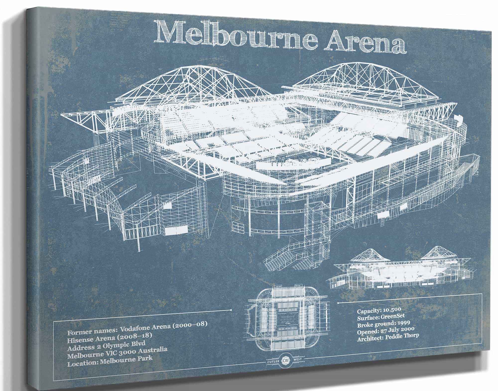 Melbourne Arena - Vintage Australian Open Tennis Blueprint Art