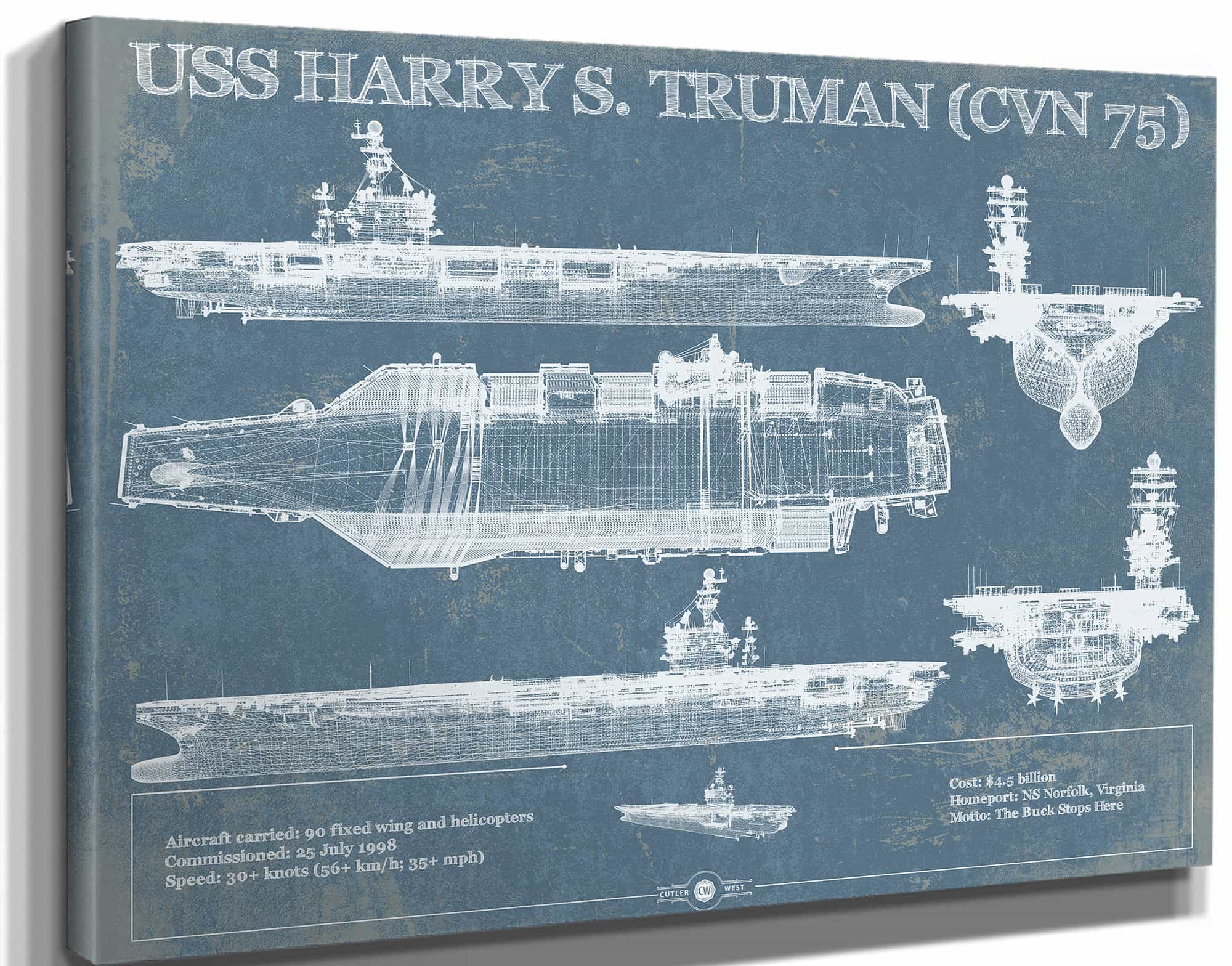 USS Harry S. Truman (CVN 75) Aircraft Carrier Blueprint Original Military Wall Art
