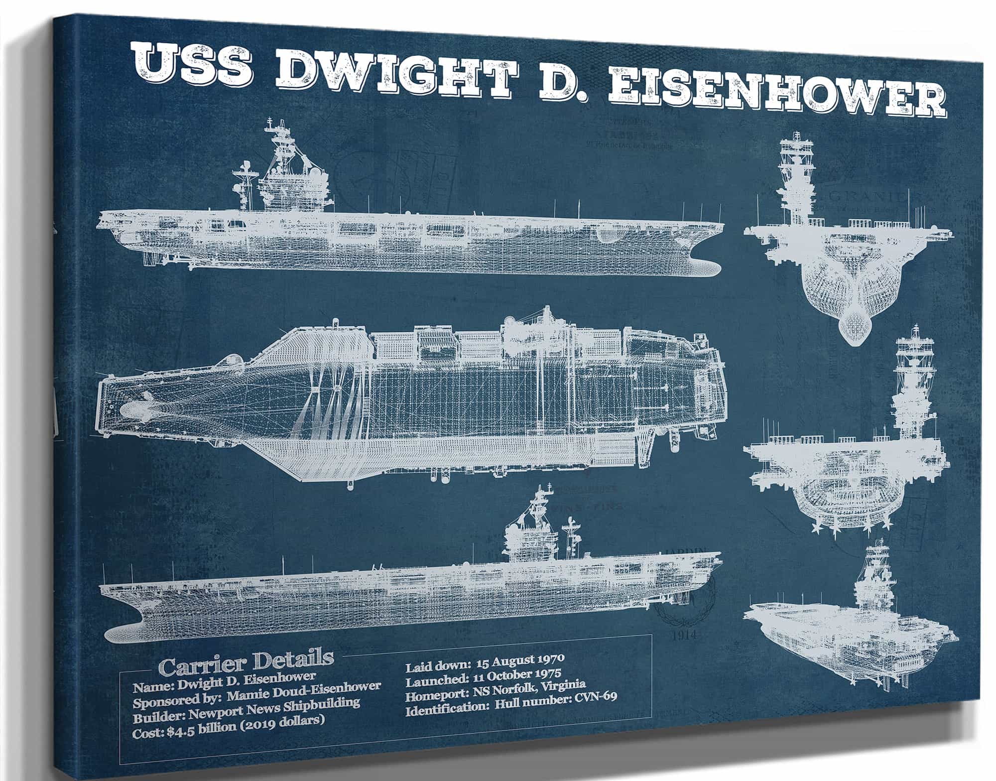 USS Dwight Eisenhower CVN69 Aircraft Carrier Blueprint Original Military Wall Art - Customizable