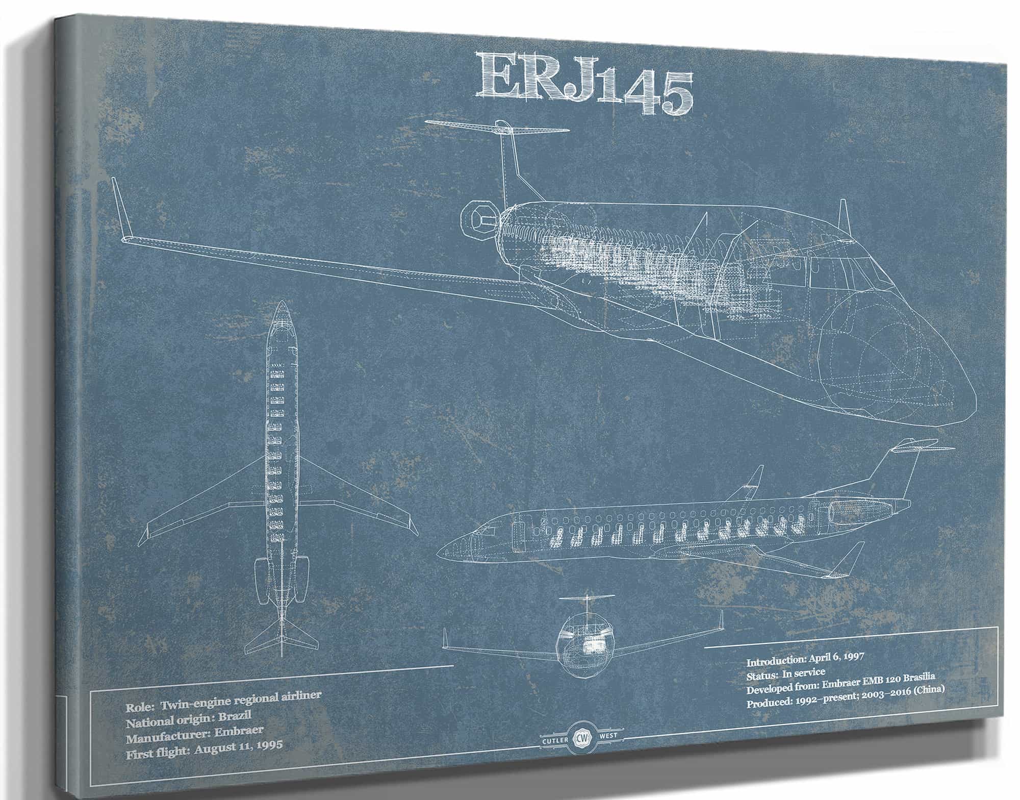Embraer ERJ145 Vintage Aviation Blueprint with Optional Custom Pilot aviation-2