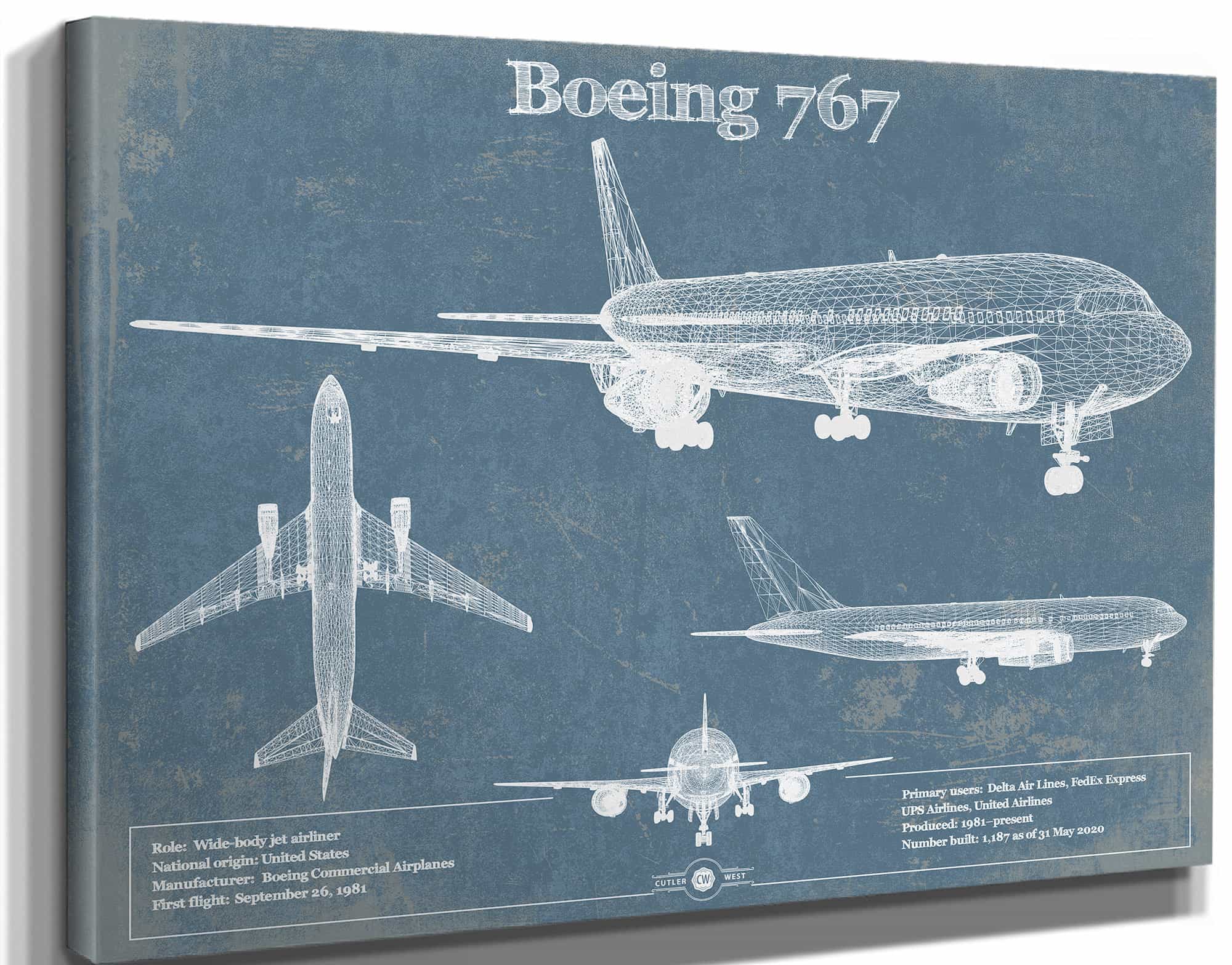 Boeing 767 Vintage Aviation Blueprint Print - Custom Pilot Name Can Be Added