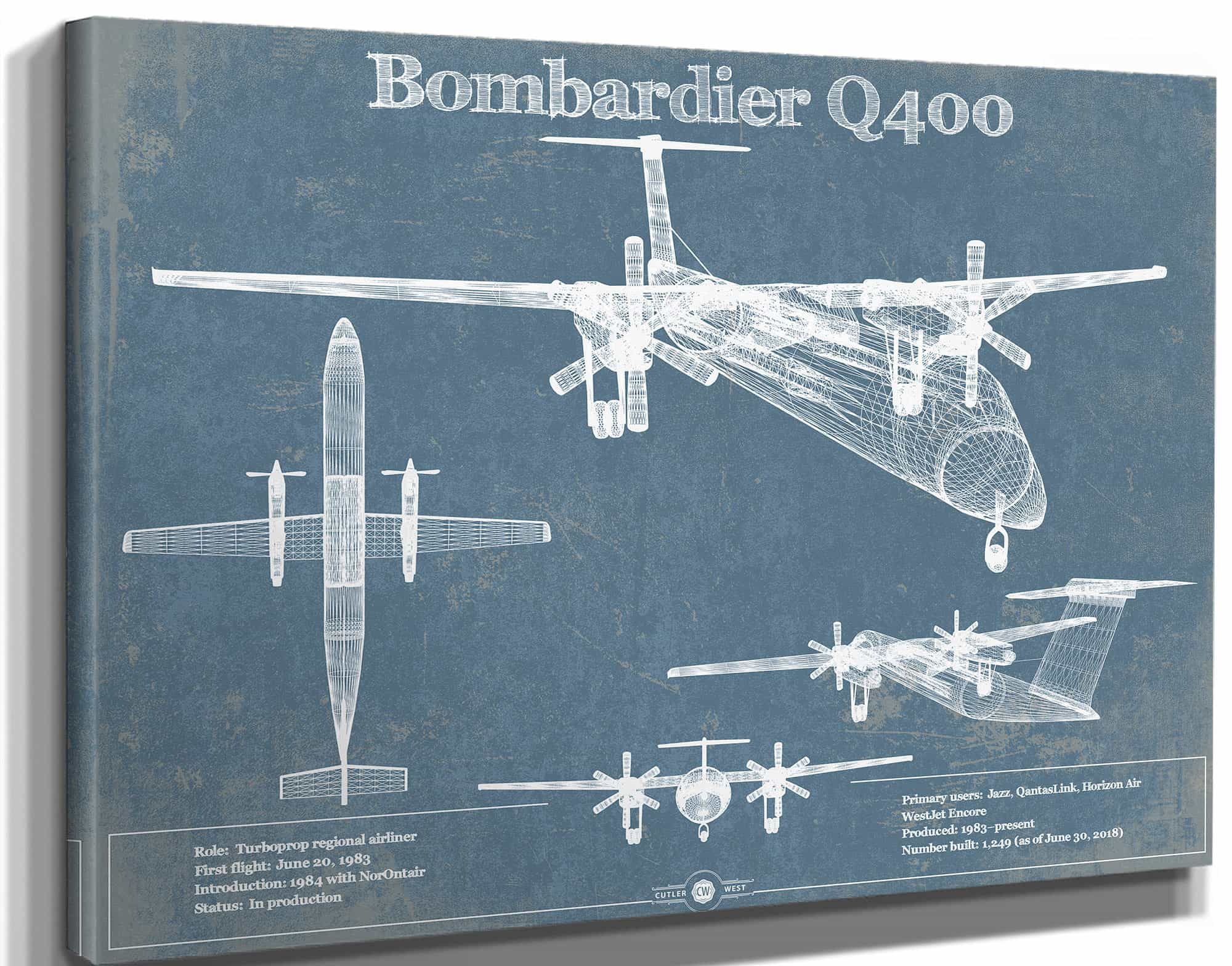 Bombardier Dash 8 - Q400 Vintage Aviation Blueprint Print