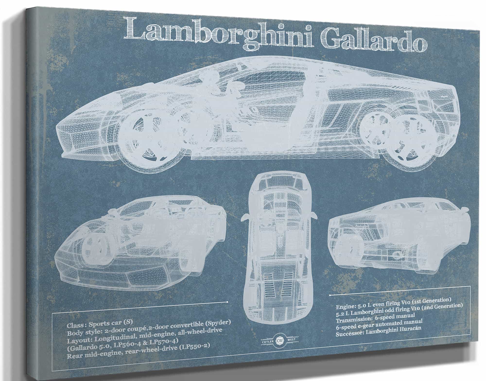 Lamborghini Gallardo Vintage Blueprint Auto Print