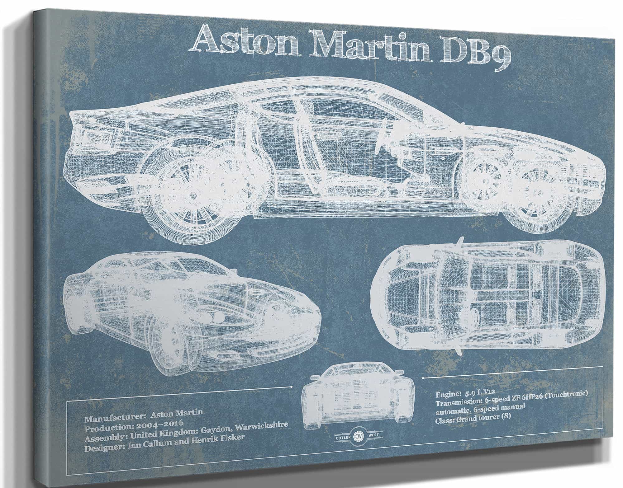 Aston Martin DB9 Blueprint Vintage Auto Print