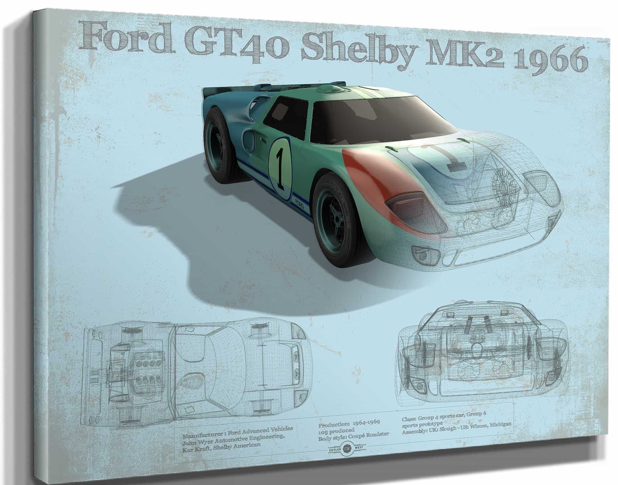 1966 Ford GT40 Shelby MK2 Sports Car Print