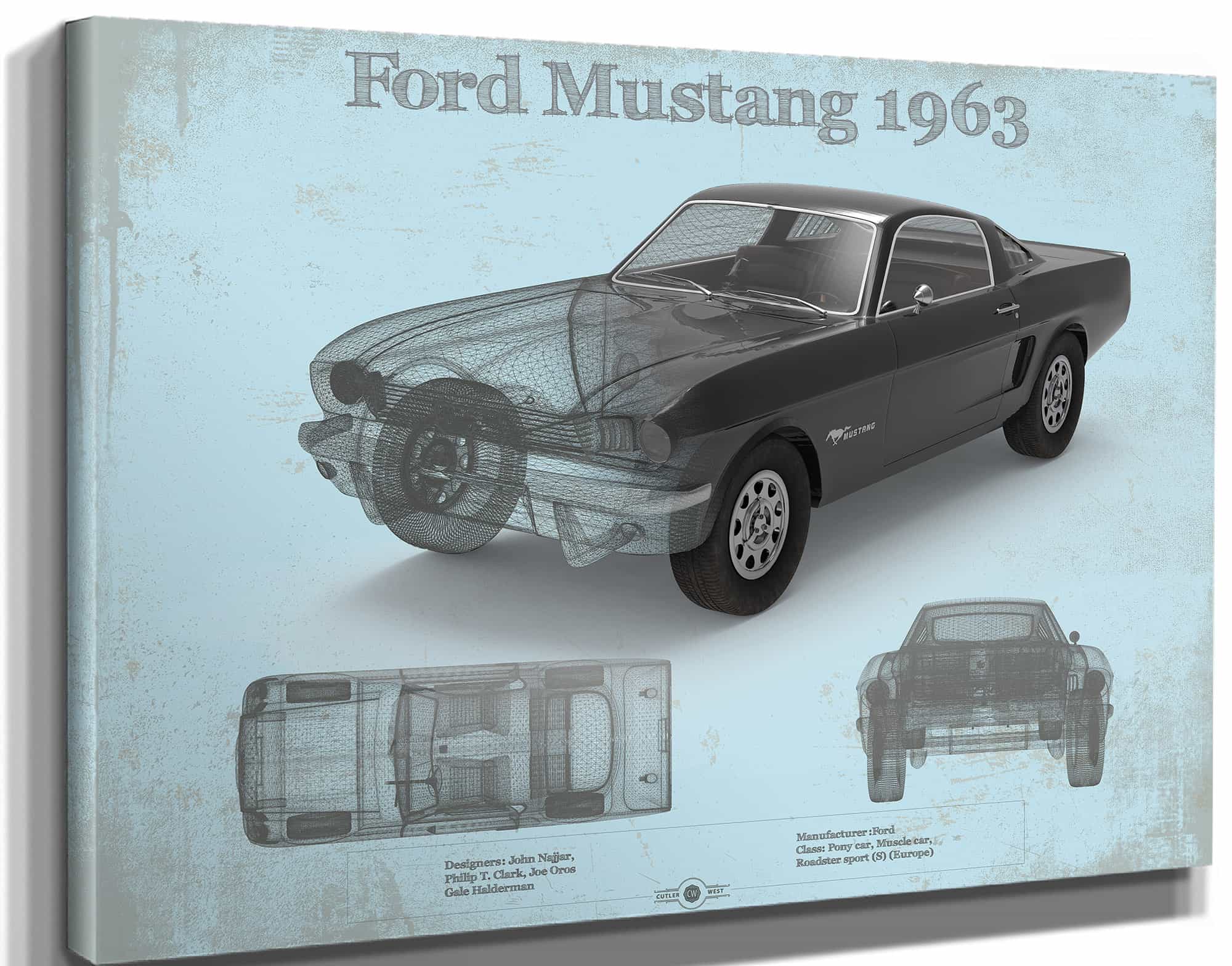 Ford Mustang 1963 Original Blueprint Art