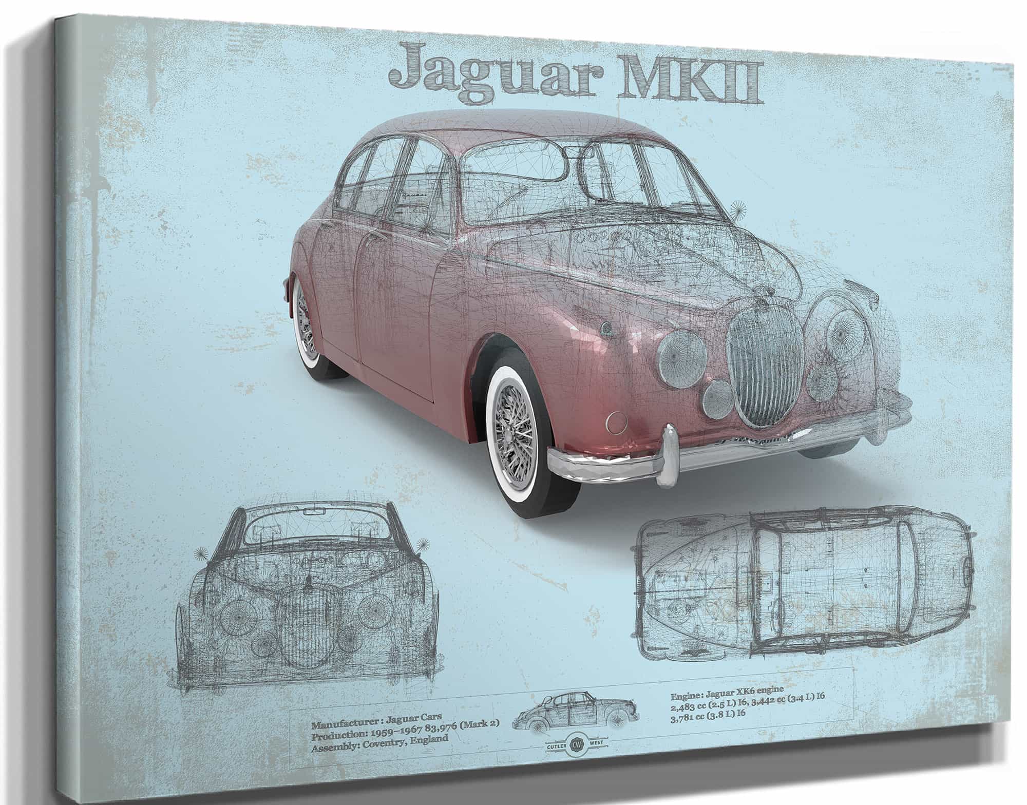 Jaguar Mark 2 MKII Car Original Blueprint Art