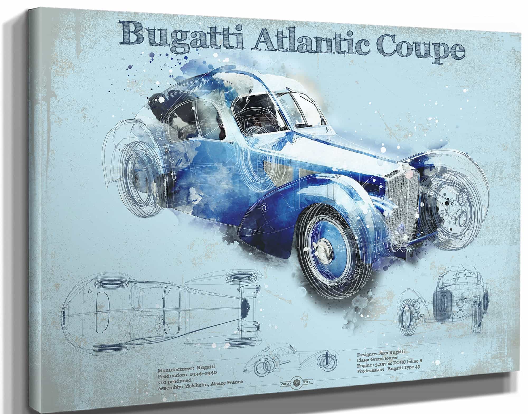 Bugatti Atlantic Coupe Vintage Sports Car Print