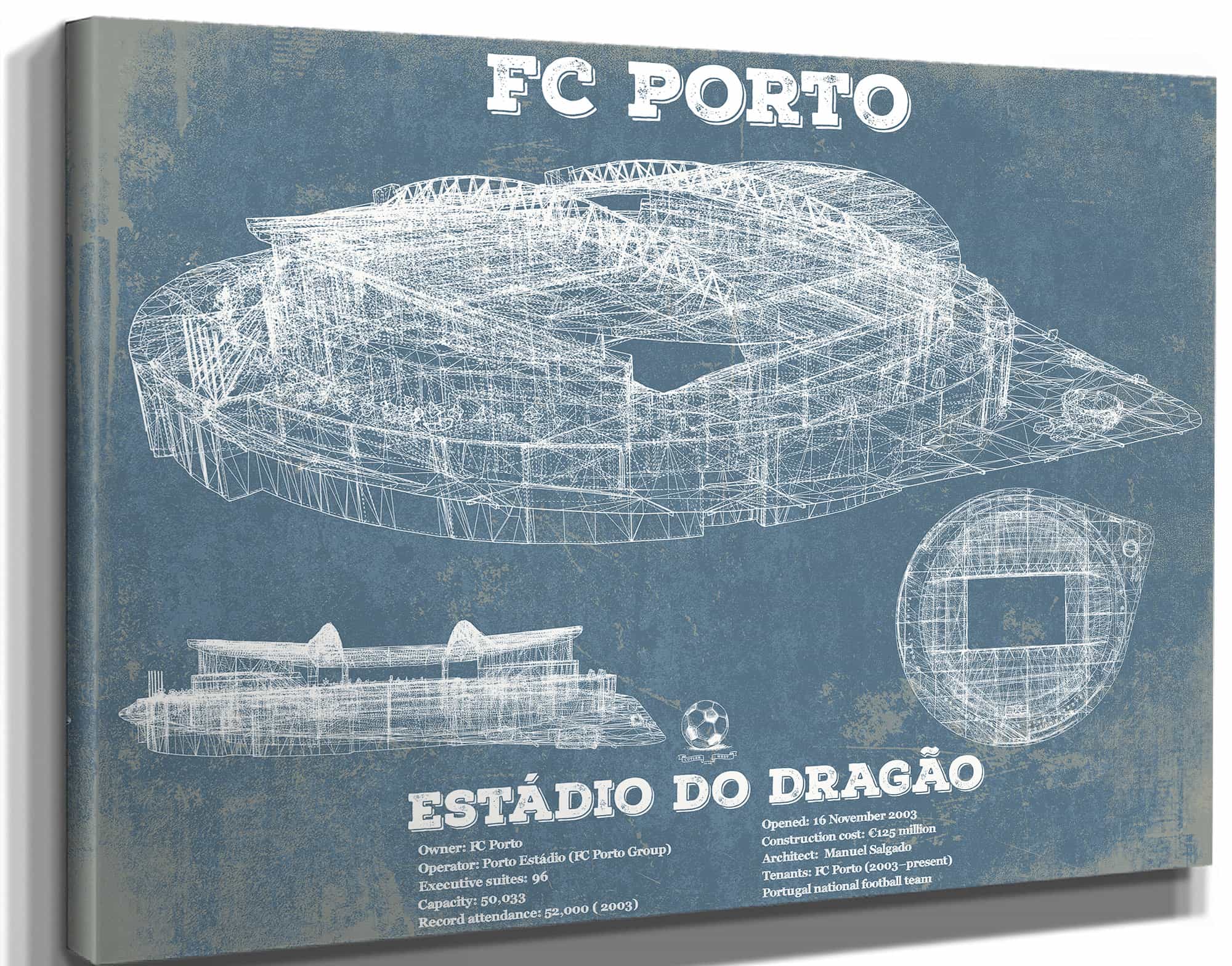 F.C. Porto Estadio Do Dragao Stadium Blueprint Vintage Soccer Print