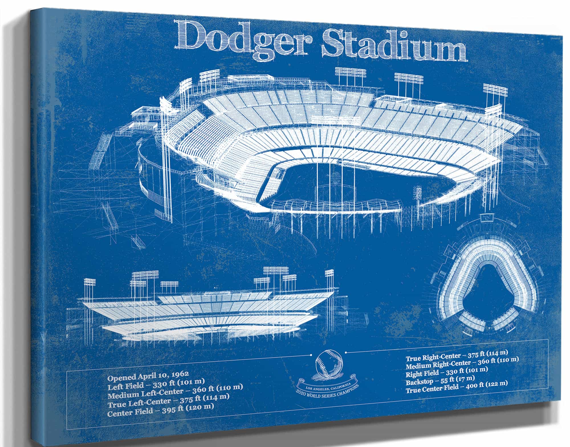 Vintage LA Dodgers 2020 World Series Champions Dodger Stadium Blueprint Baseball Print