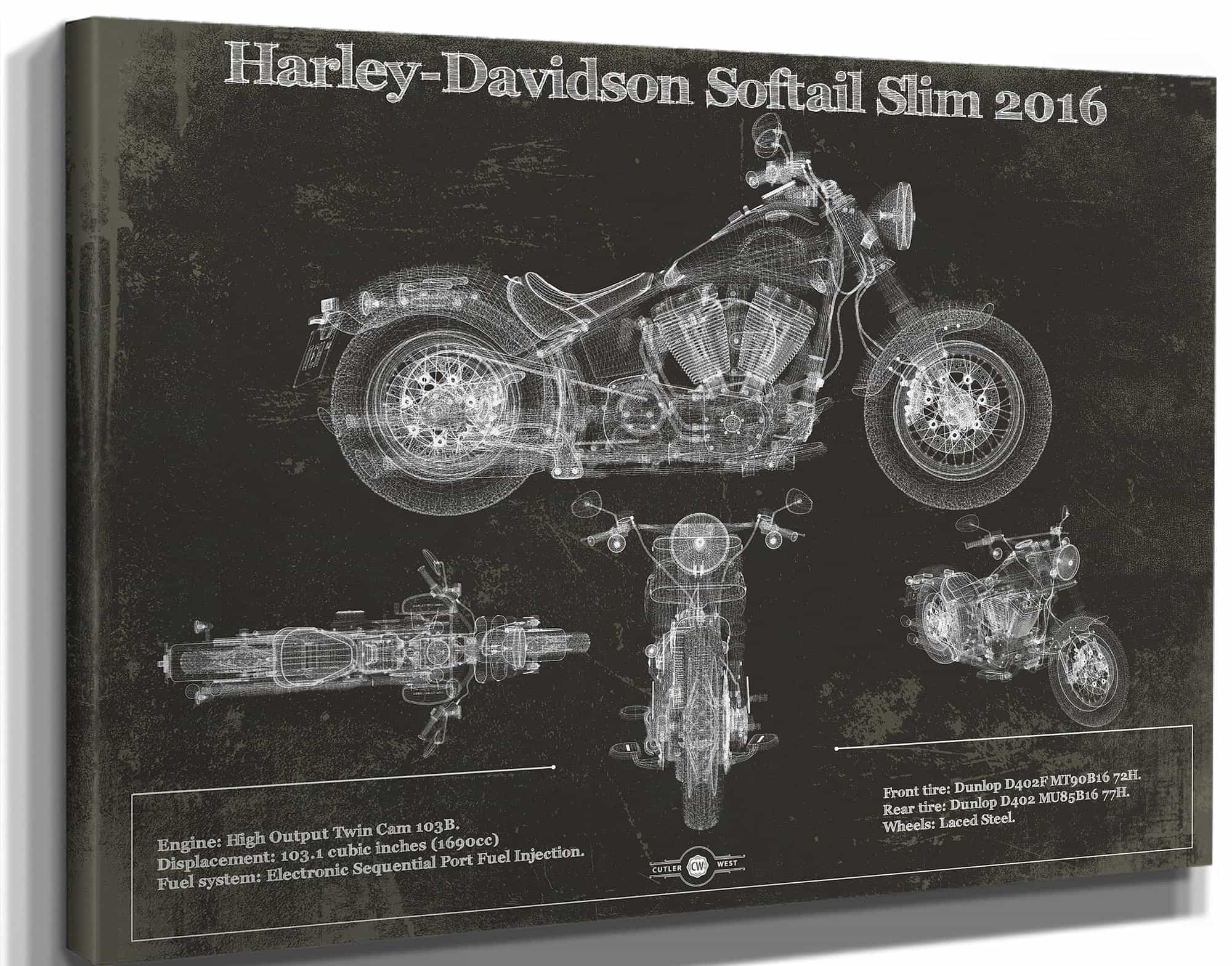 Harley Davidson Softail Slim S Army Design 2016 Motorcycle Patent Print