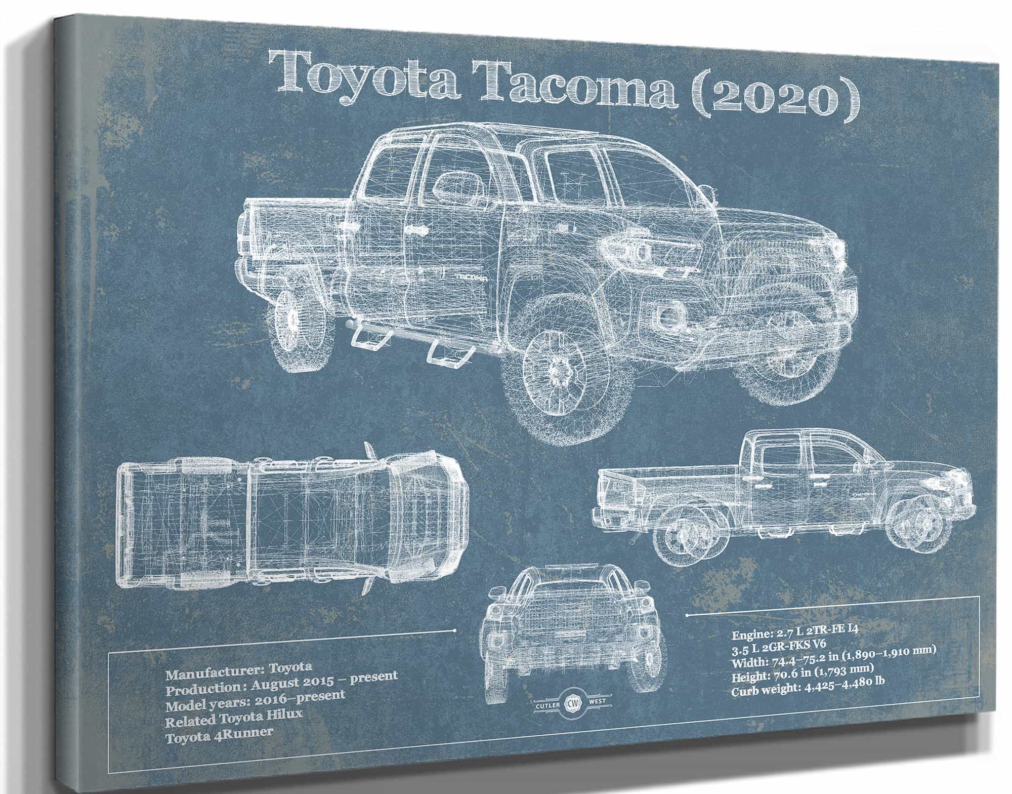 Toyota Tacoma (2020) Vintage Blueprint Truck Print