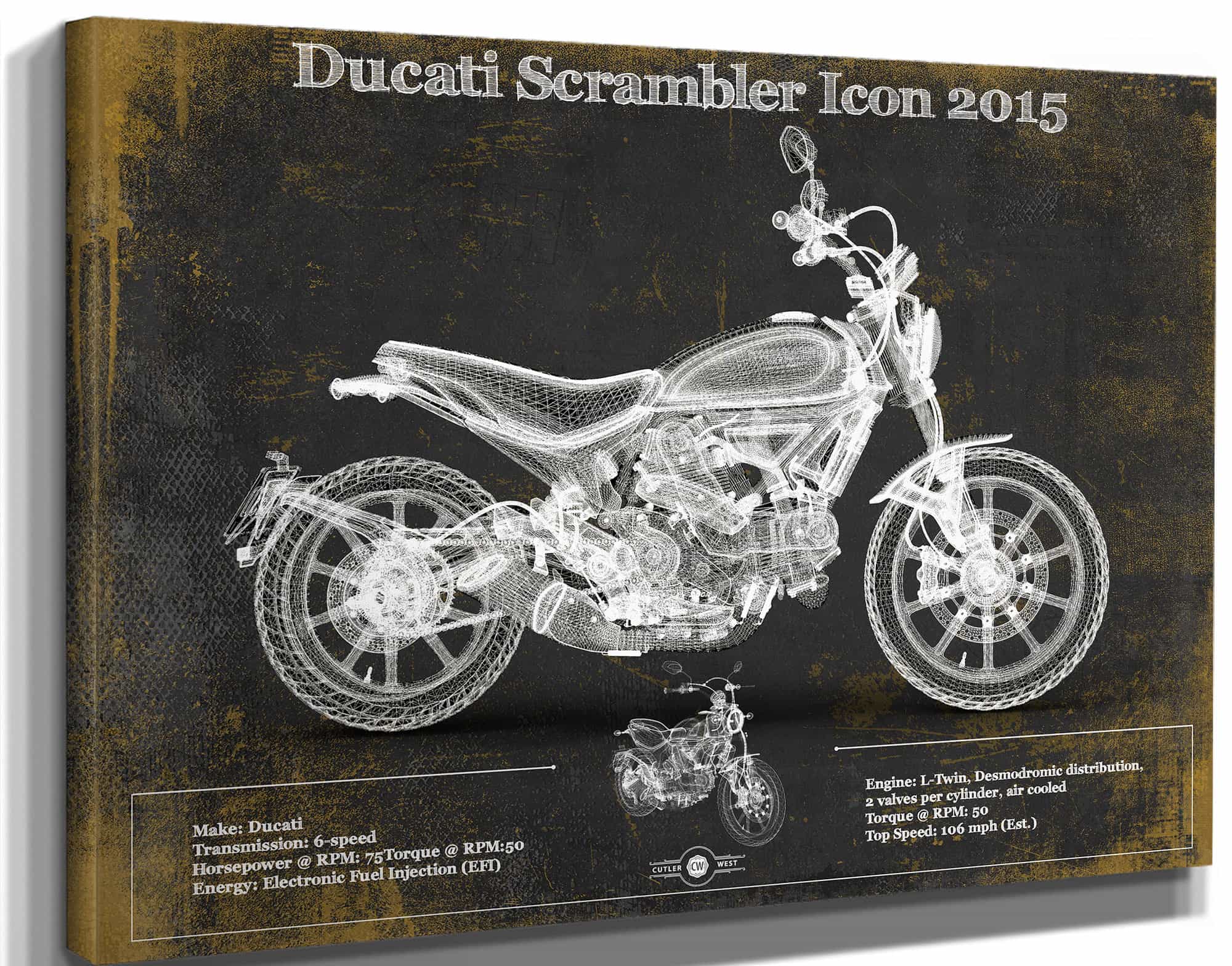 Ducati Scrambler Icon 2015 Vintage Blueprint Motorcycle Patent Print