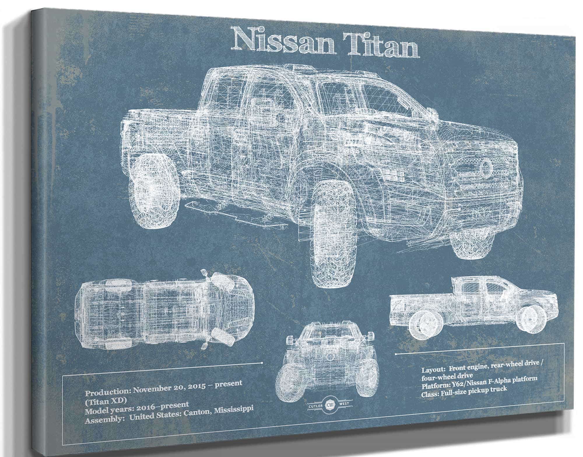 Nissan Titan Truck Vintage Blueprint Auto Print