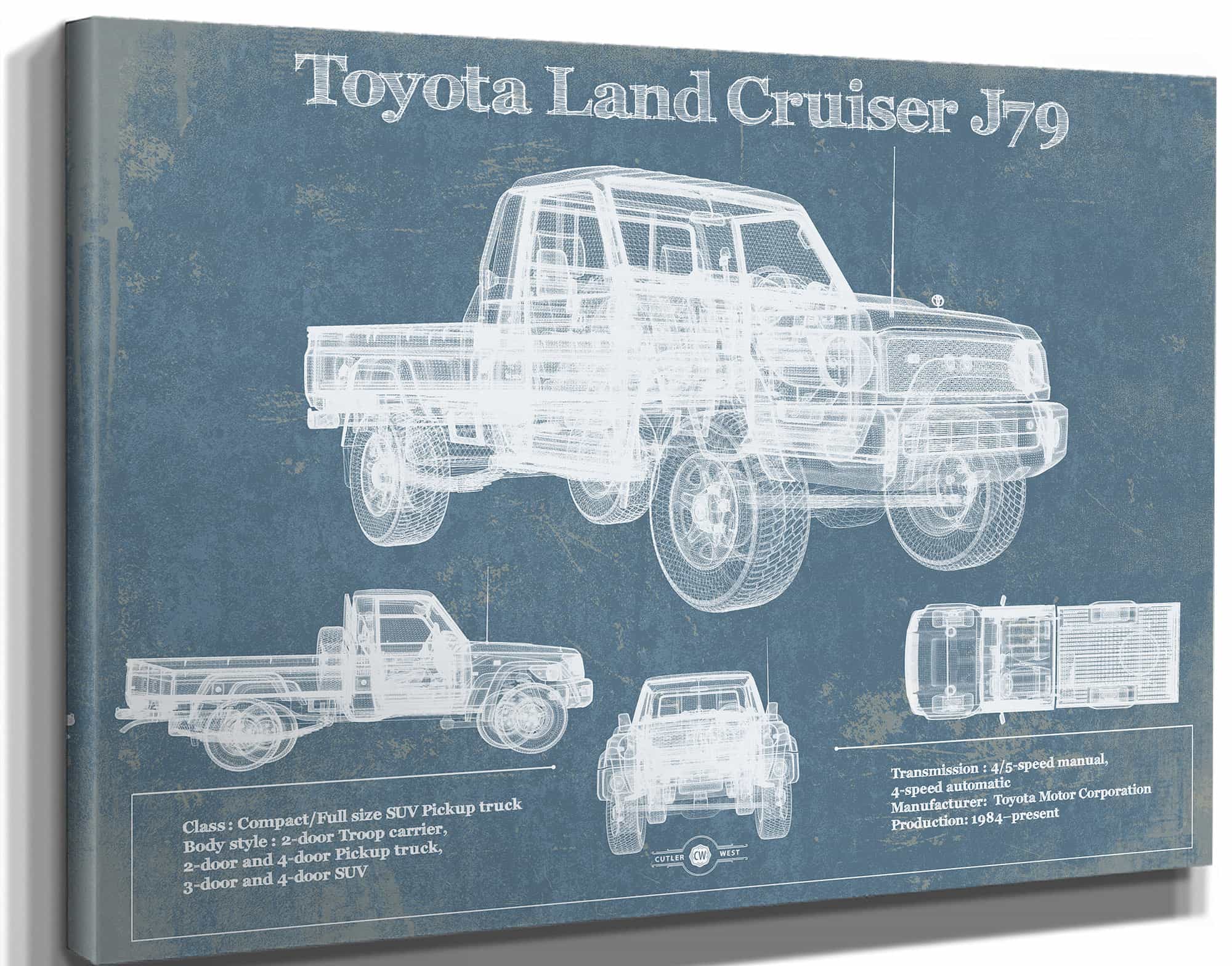 Toyota Land Cruiser J79 Blueprint Vintage Auto Print