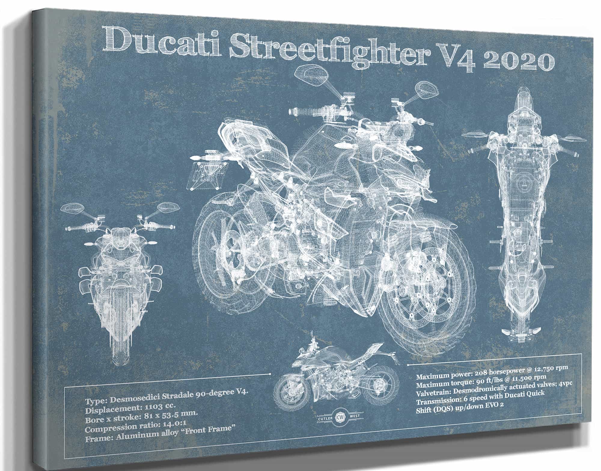 Ducati Streetfighter V4 2020 Blueprint Motorcycle Patent Print