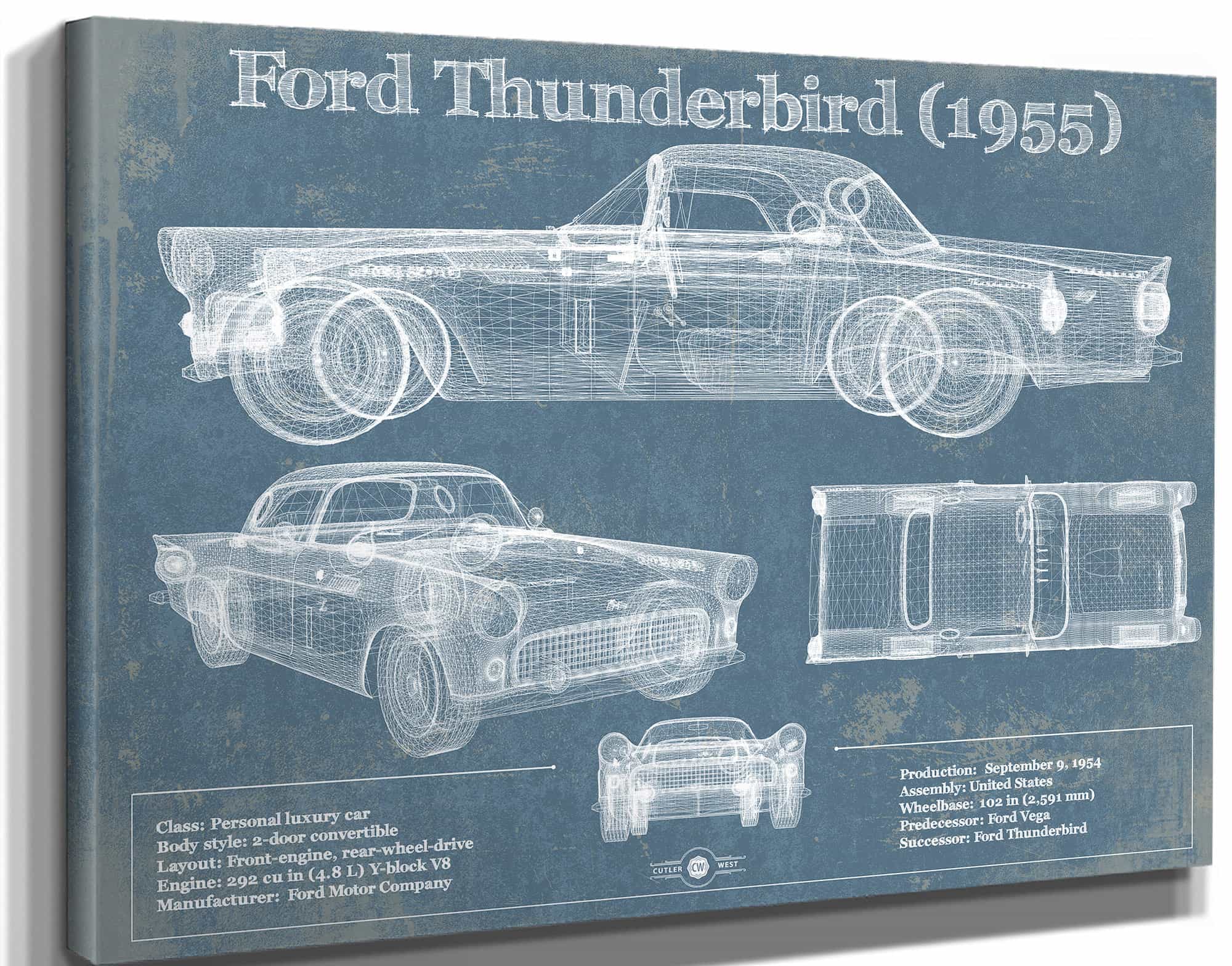 Ford Thunderbird 1955 Original Blueprint Art