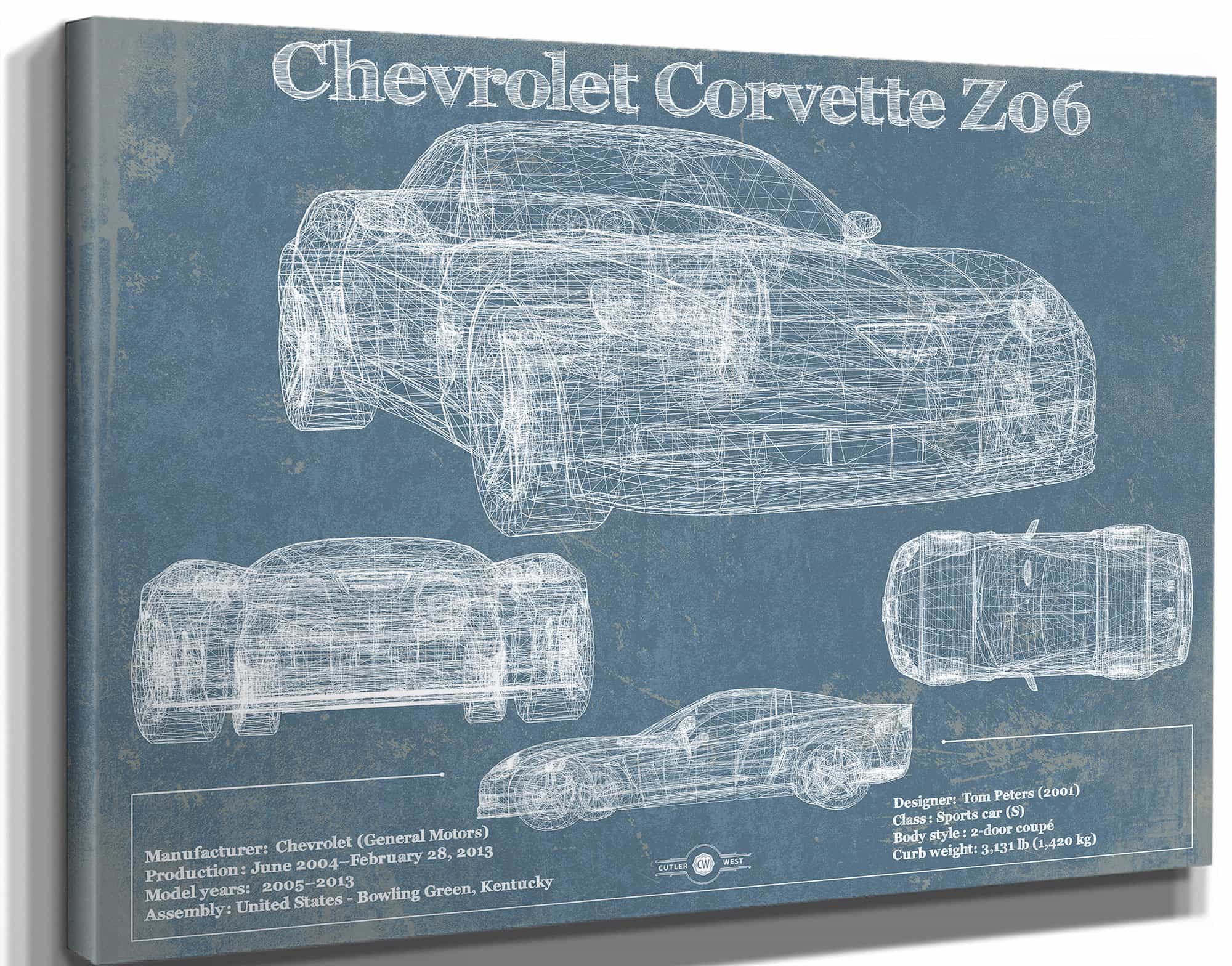 Chevrolet Corvette Z06 Blueprint Vintage Auto Print